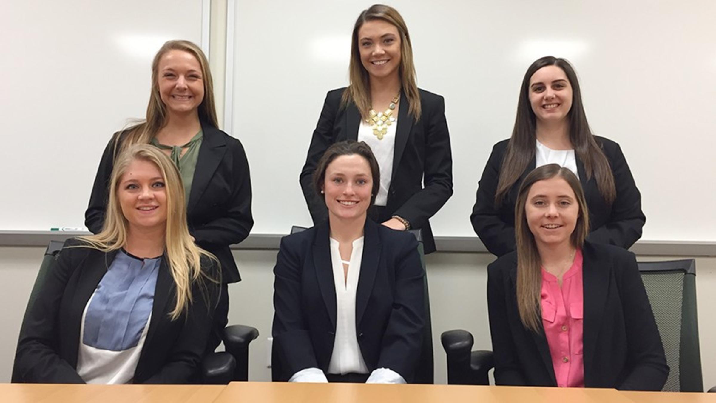 Stevens seniors from the salary negotiation team, which organized a workshop on campus.