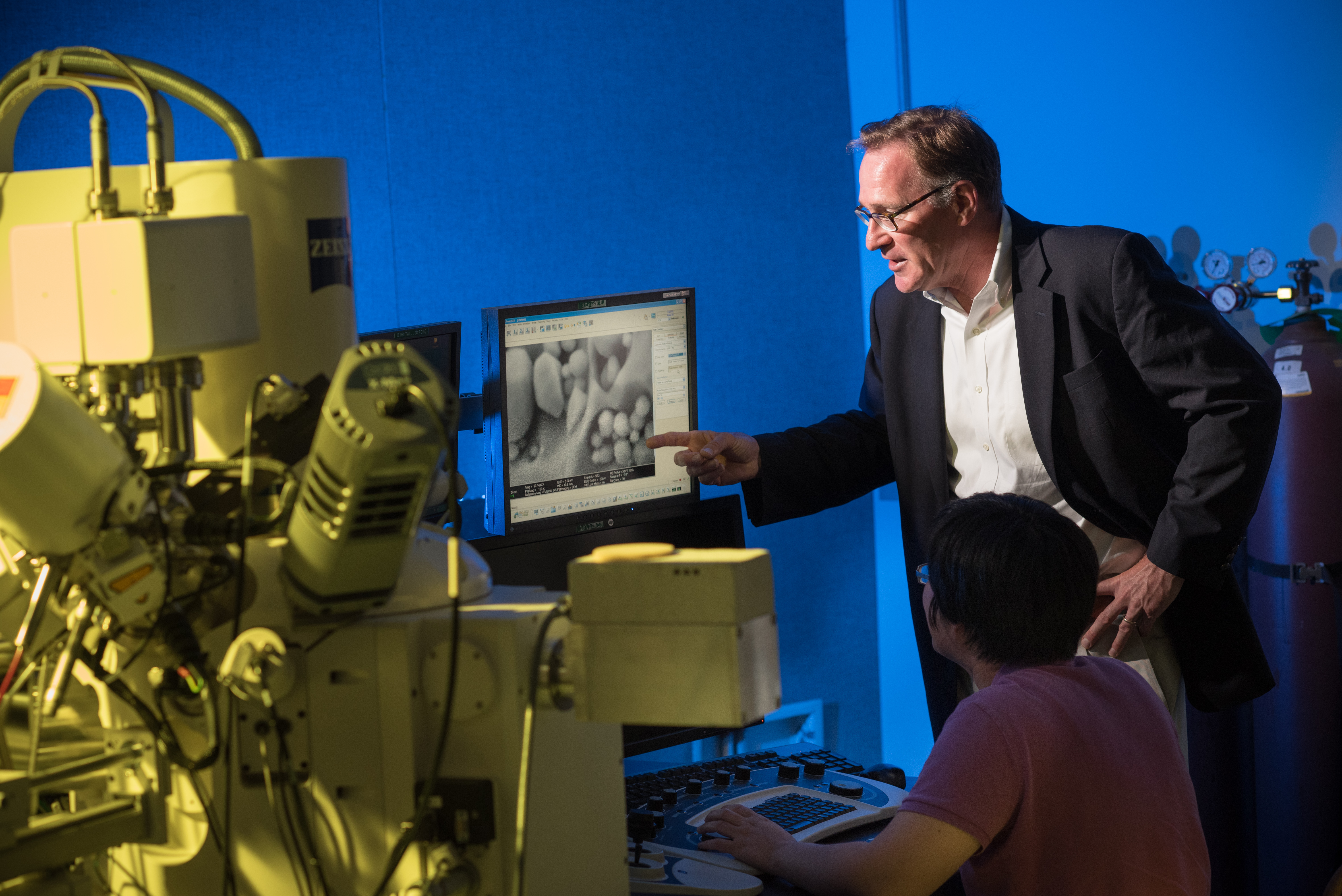 Professor Matt Libera and student in the lab