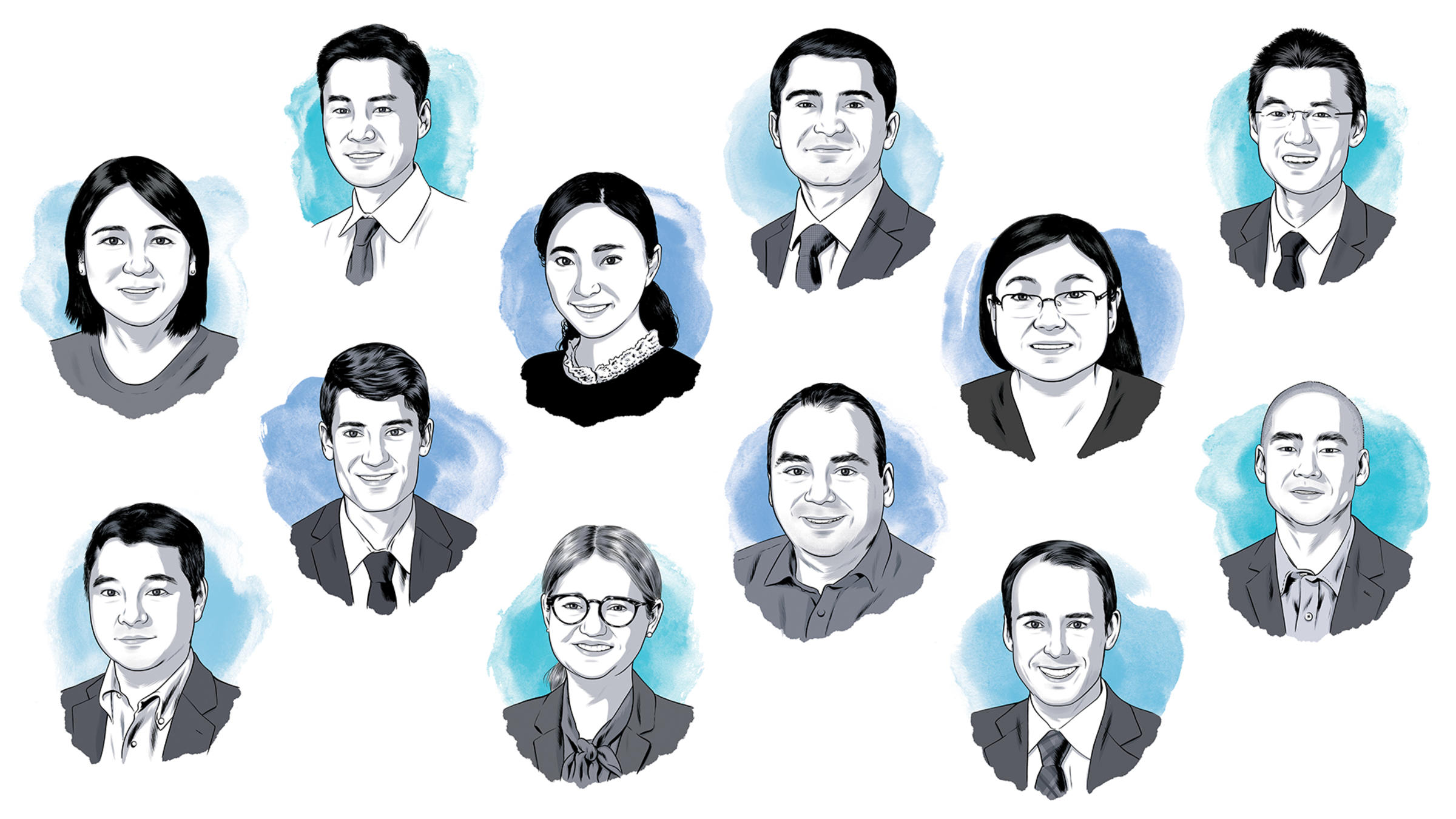 Collage of portrait illustrations.