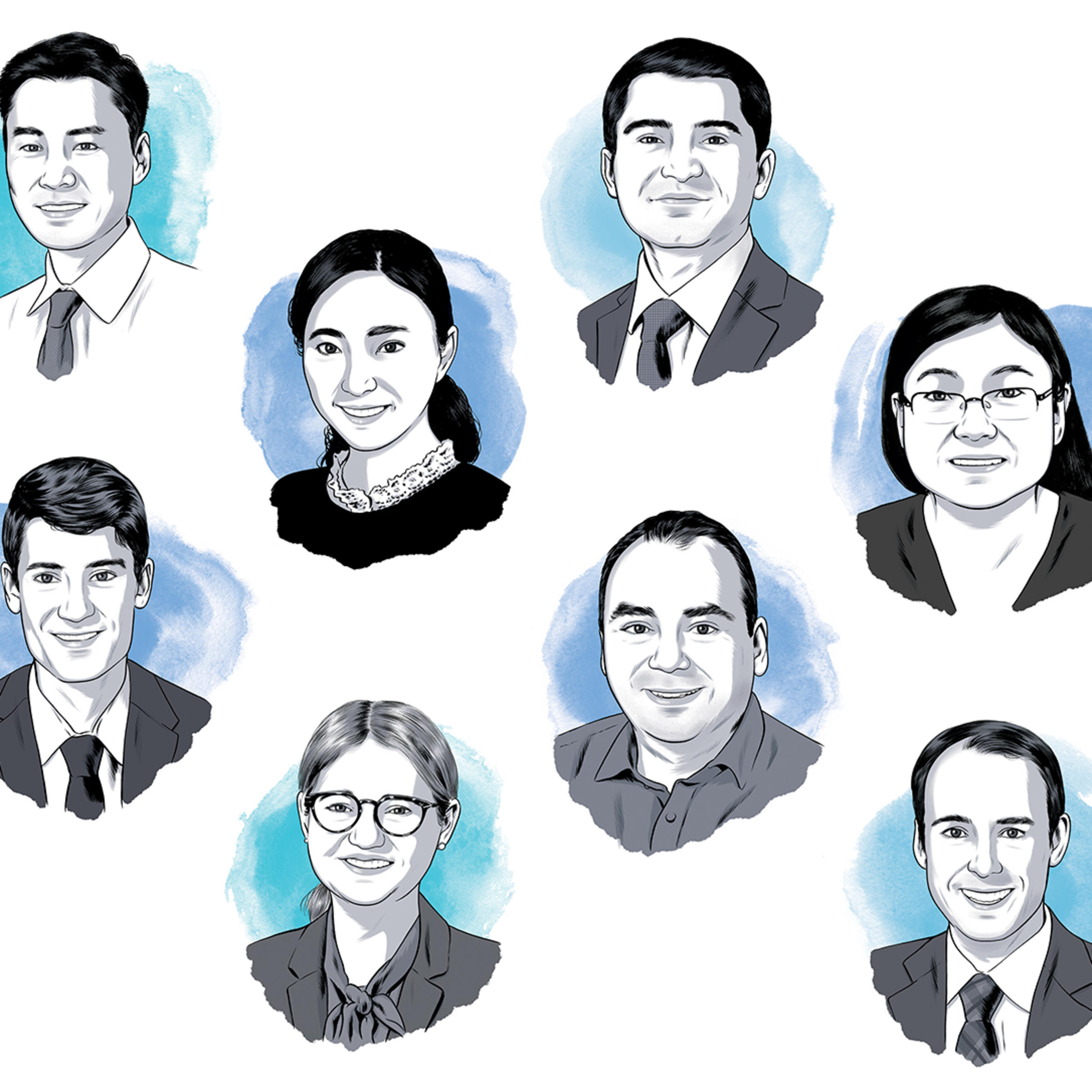 Collage of portrait illustrations.