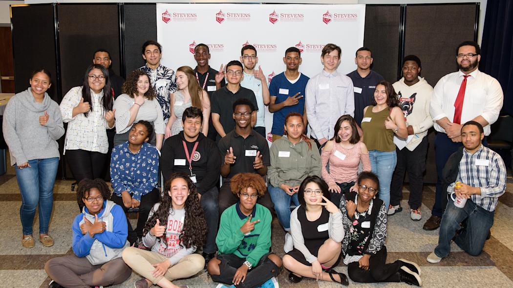 A group of students representing many ethnic and racial groups. They represent the first cohort of ACES students attending Stevens Pre-College Program.