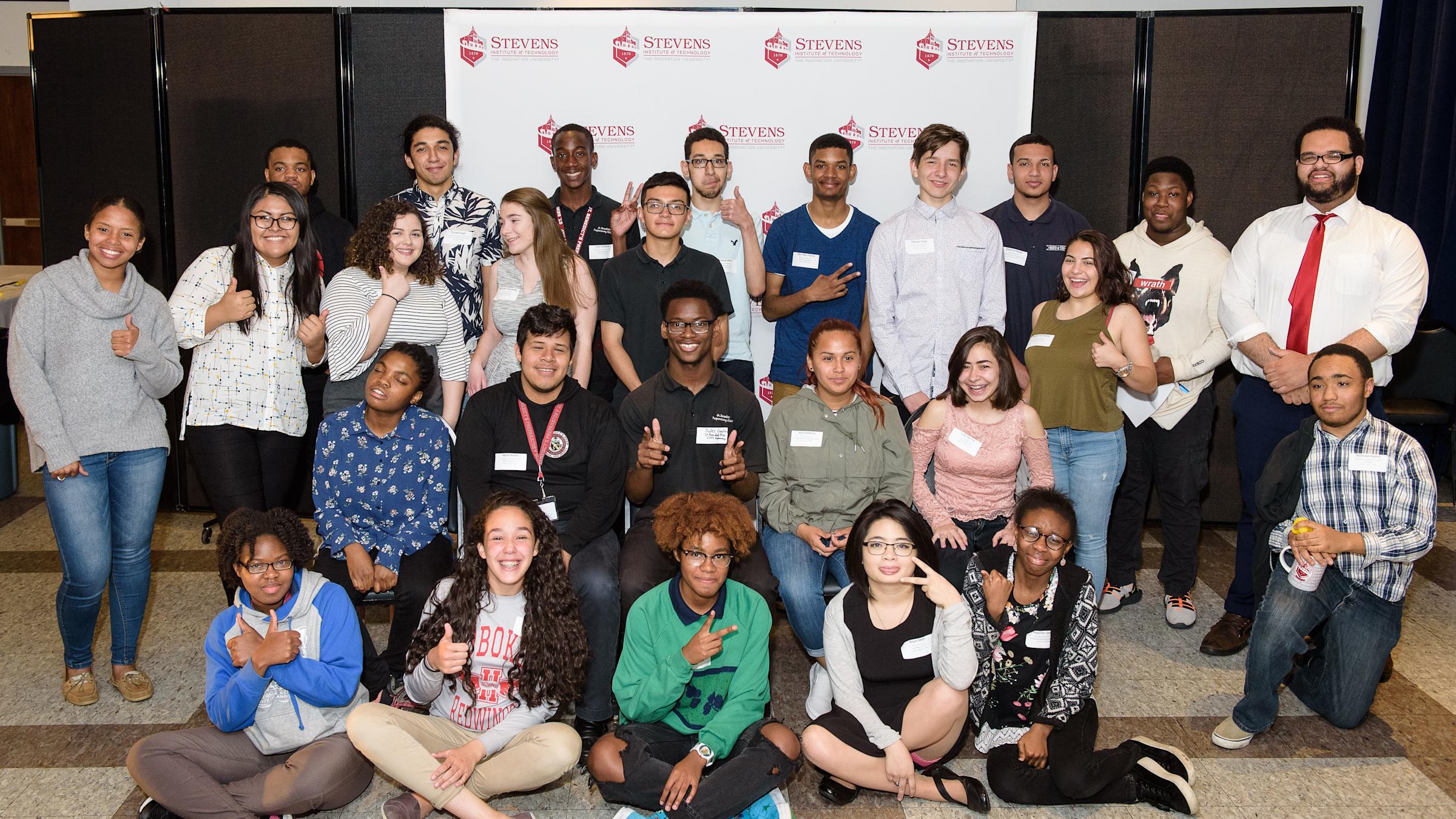 A group of students representing many ethnic and racial groups. They represent the first cohort of ACES students attending Stevens Pre-College Program.