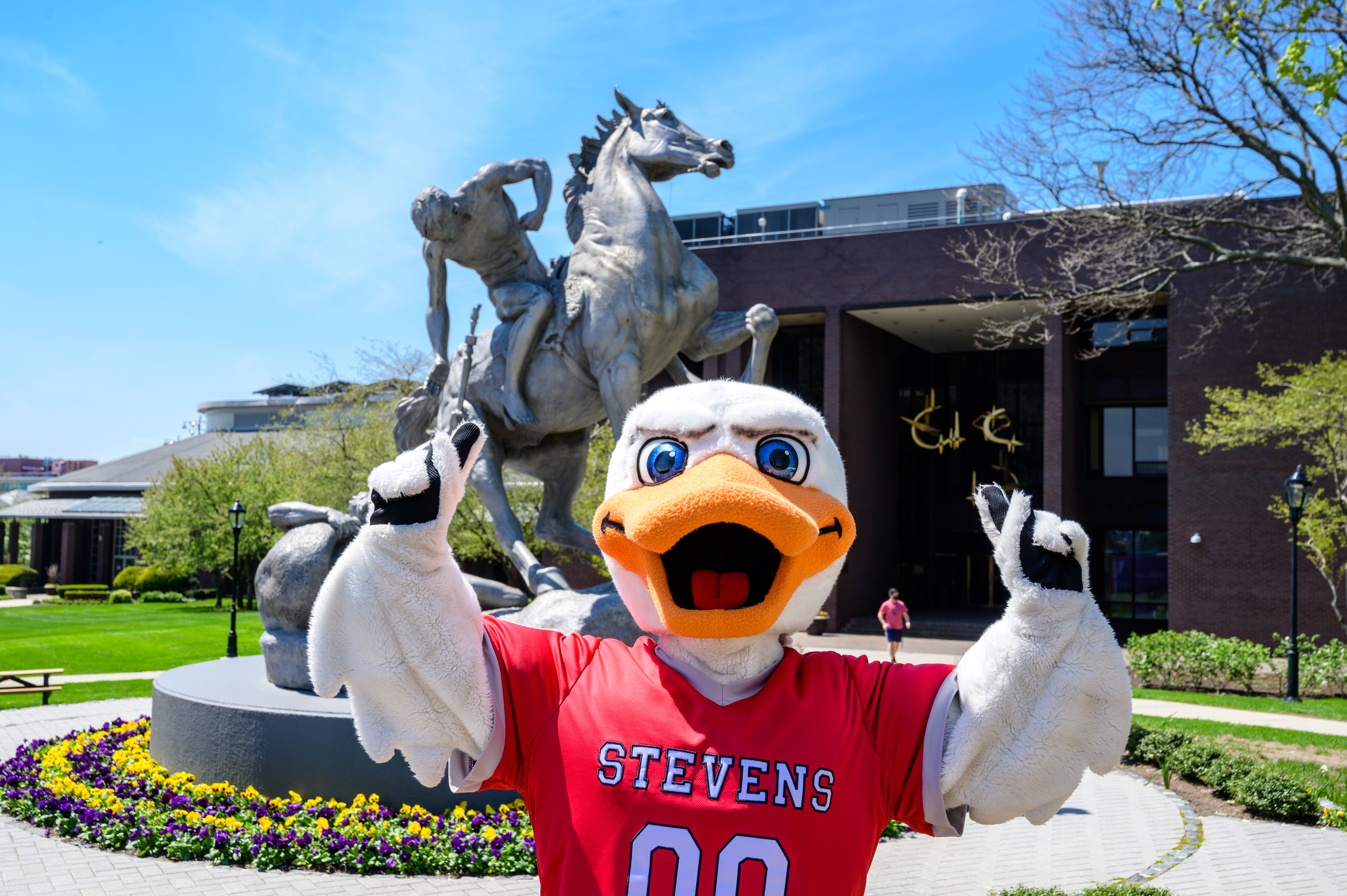 Attila the Duck in front of the library