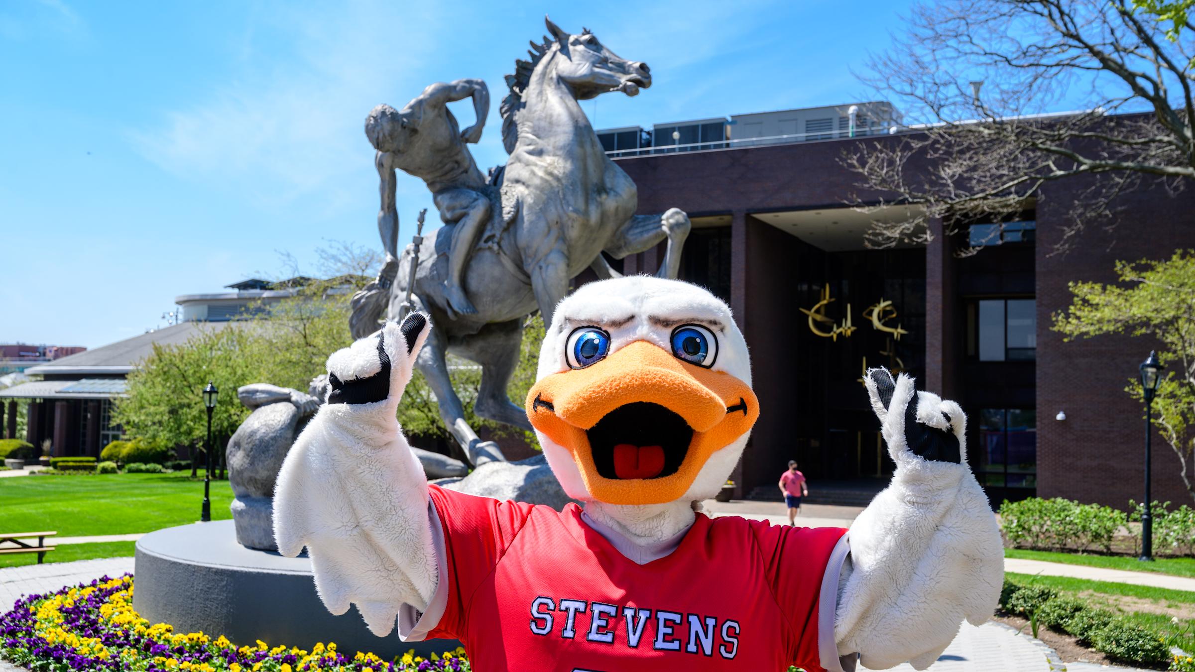 Attila the Duck in front of the library