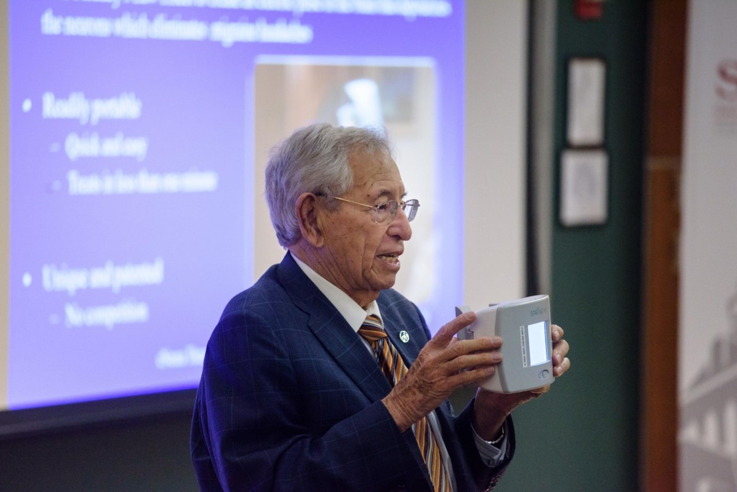 Robert Fischell demonstrates eNeura