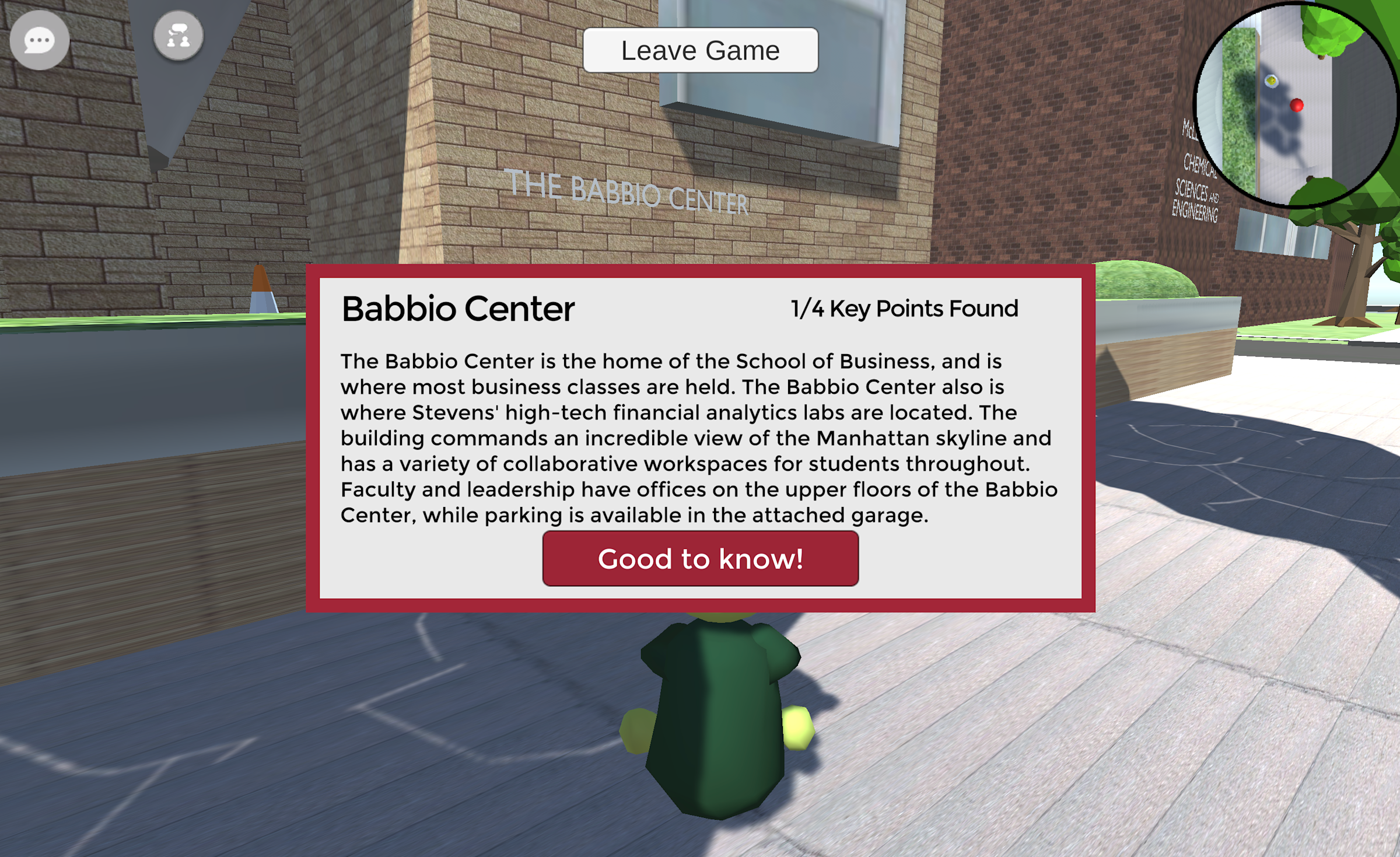 A screenshot of Imagication, displaying building information for the Babbio Center on the Stevens campus
