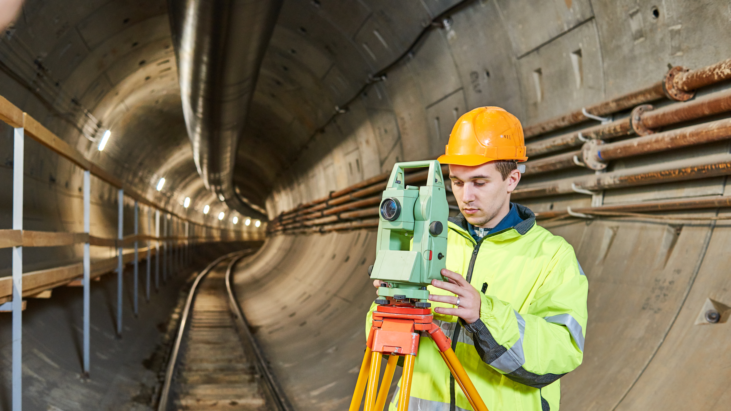 Construction worker in a tunnel