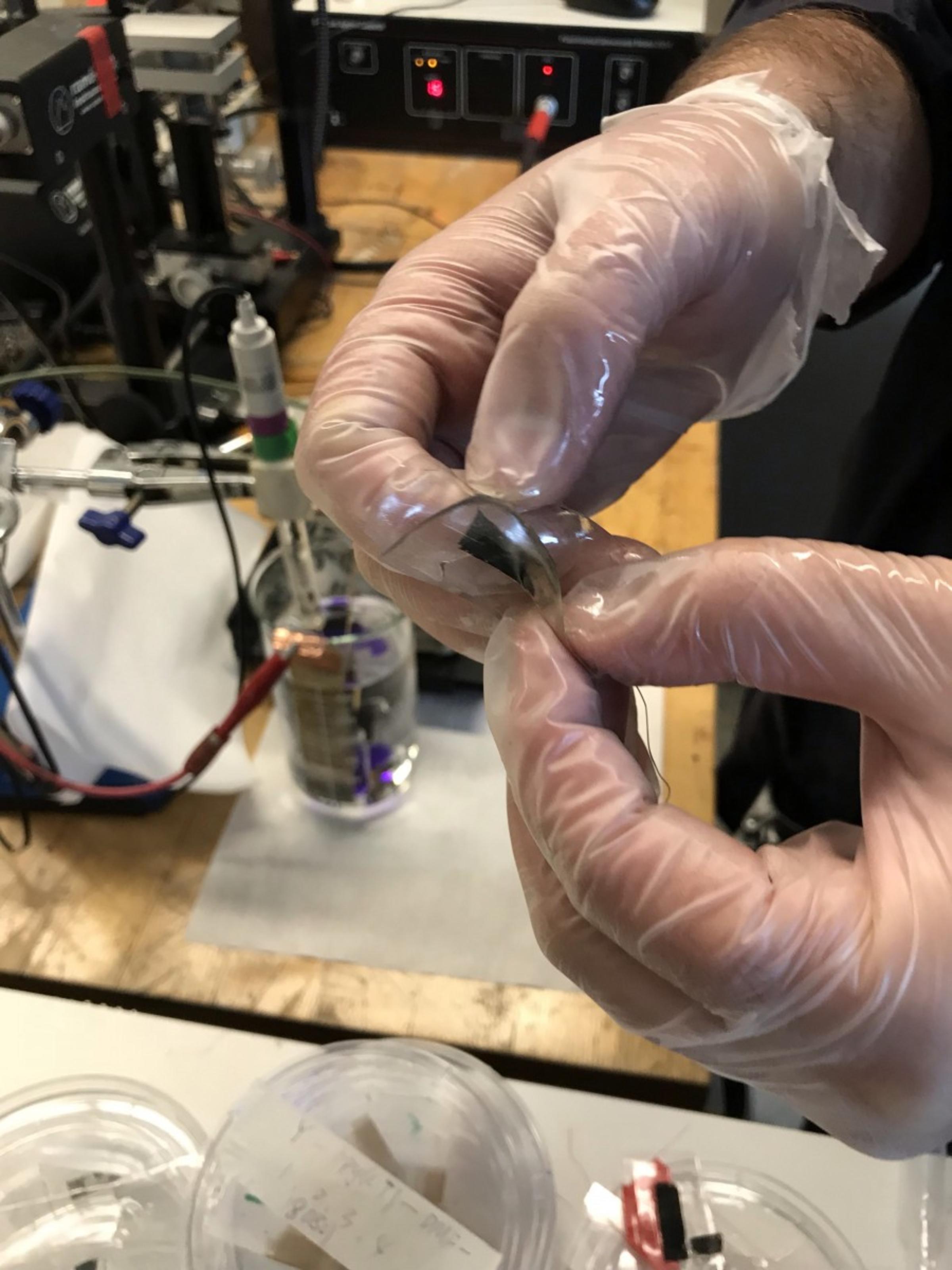 A close up of the carbon nanotube sensor in development.