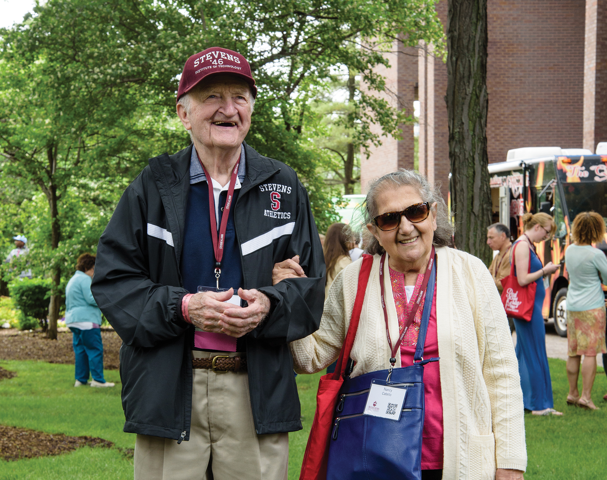 Joe Schneider and Nancy Catello enjoying a sunny day on campus.