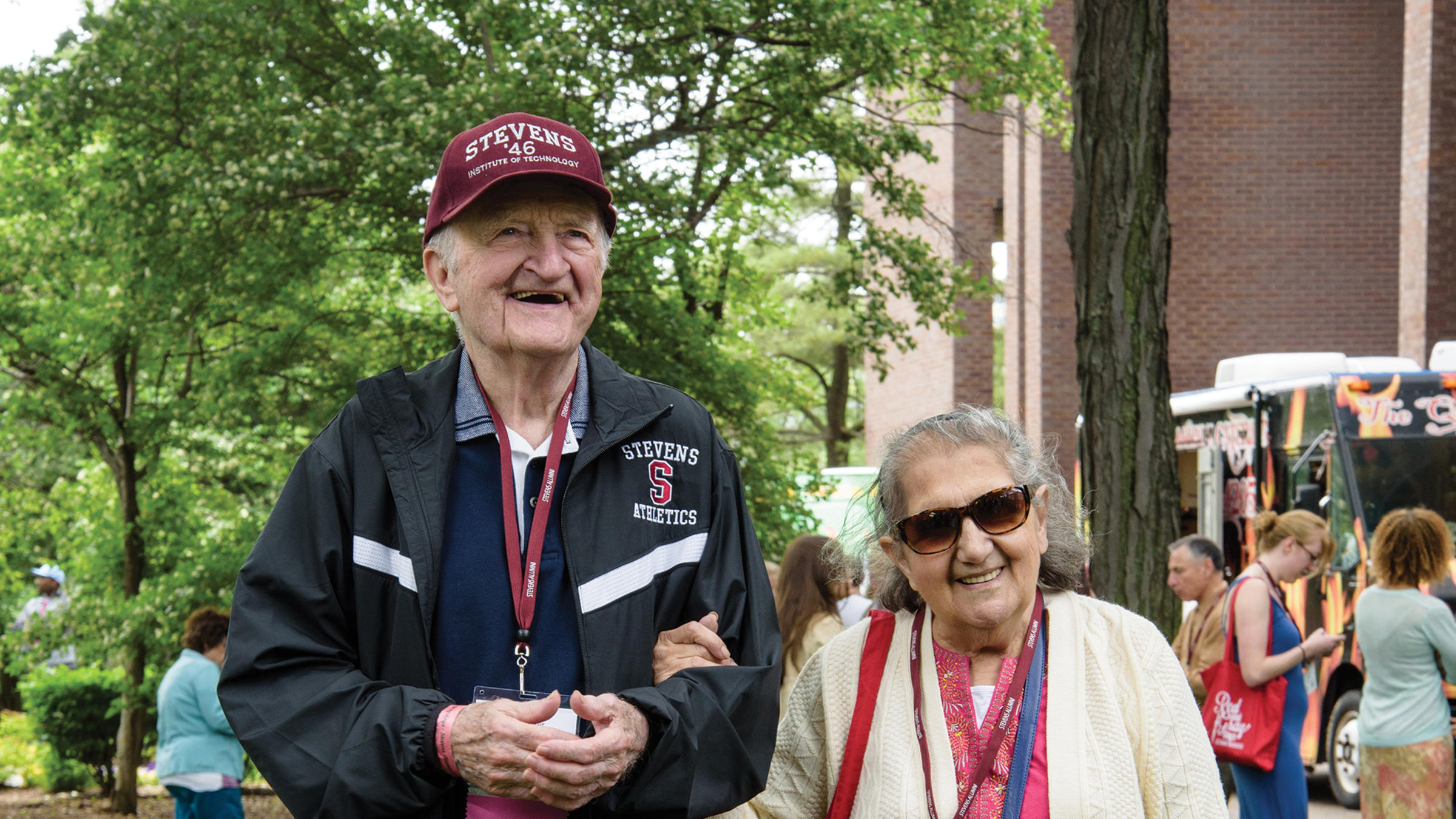 Joe Schneider and Nancy Catello enjoying a sunny day on campus.