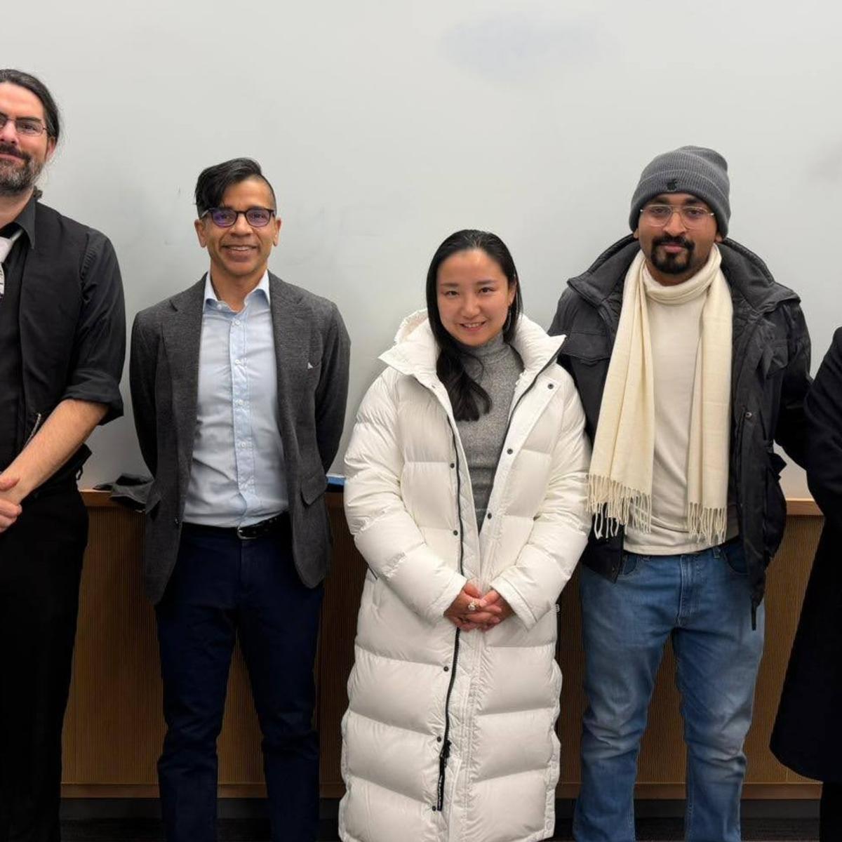 From left to right: Joseph Helsing, lecturer in the Department of Electrical and Computer Engineering at Stevens, team members Atif Qadir, Xirui Yu, Shivam Raj and Titir Talukder.