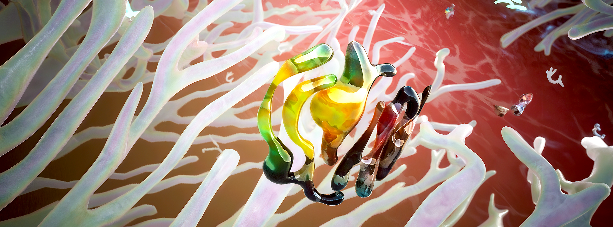 Still from Honey Fungus showing an interpretation of a fungal reproduction network in VR.