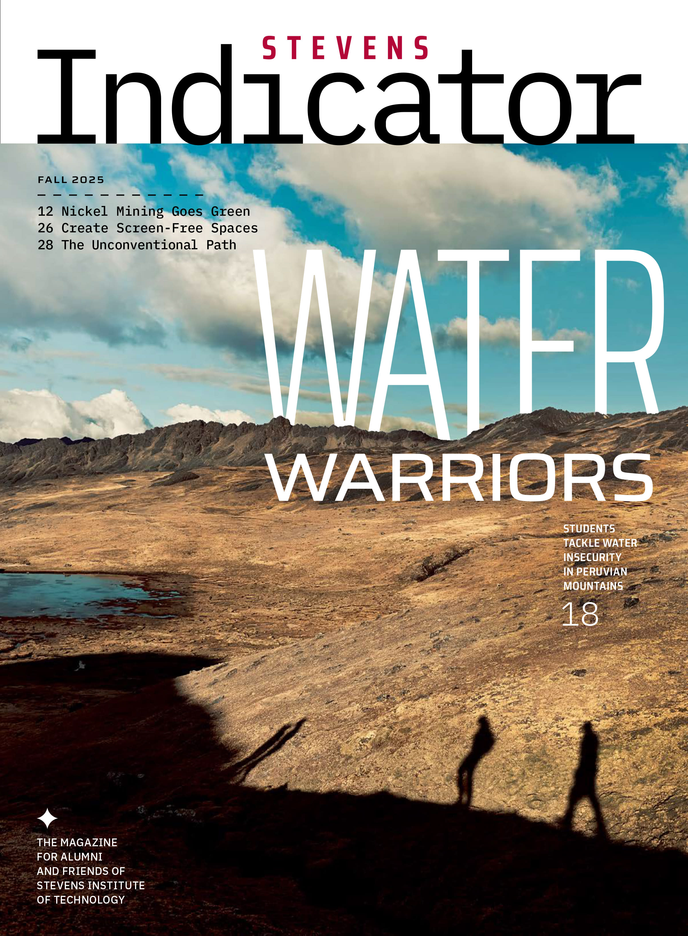 Cover of the Indicator magazine, with a photo of an arid landscape and the words "Water Warriors".
