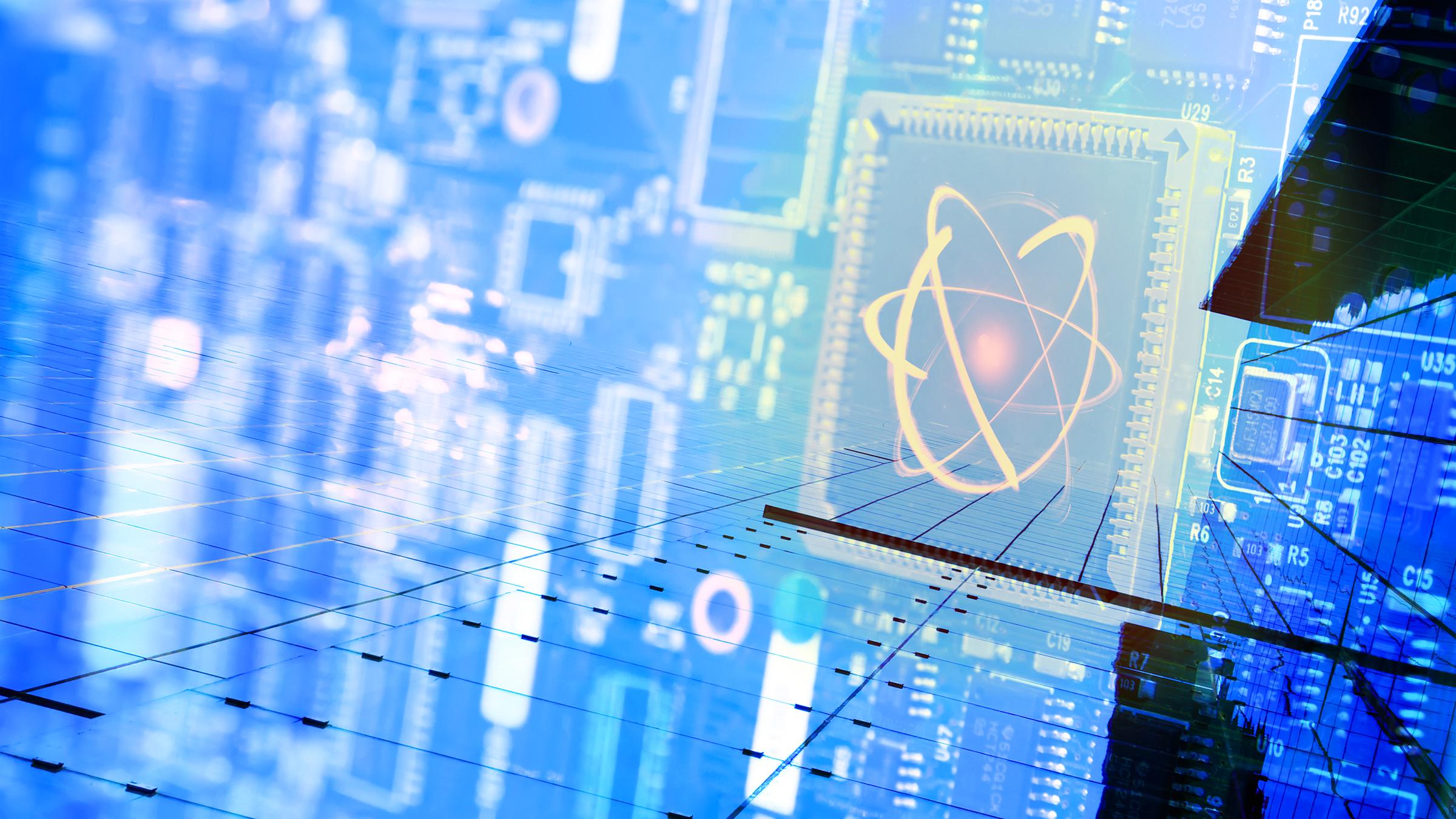 Circuit board overlay on a building