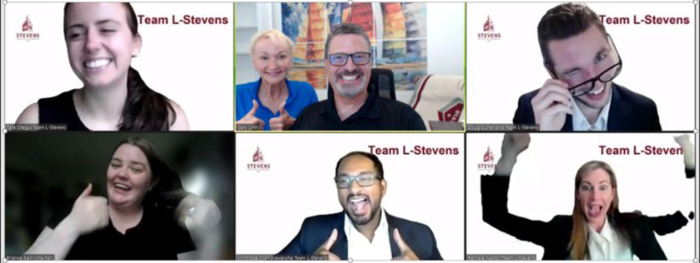 Online meeting screenshot of the team being notified they won and celebrating.