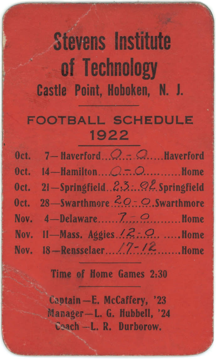 Stevens Football schedule from 1922.