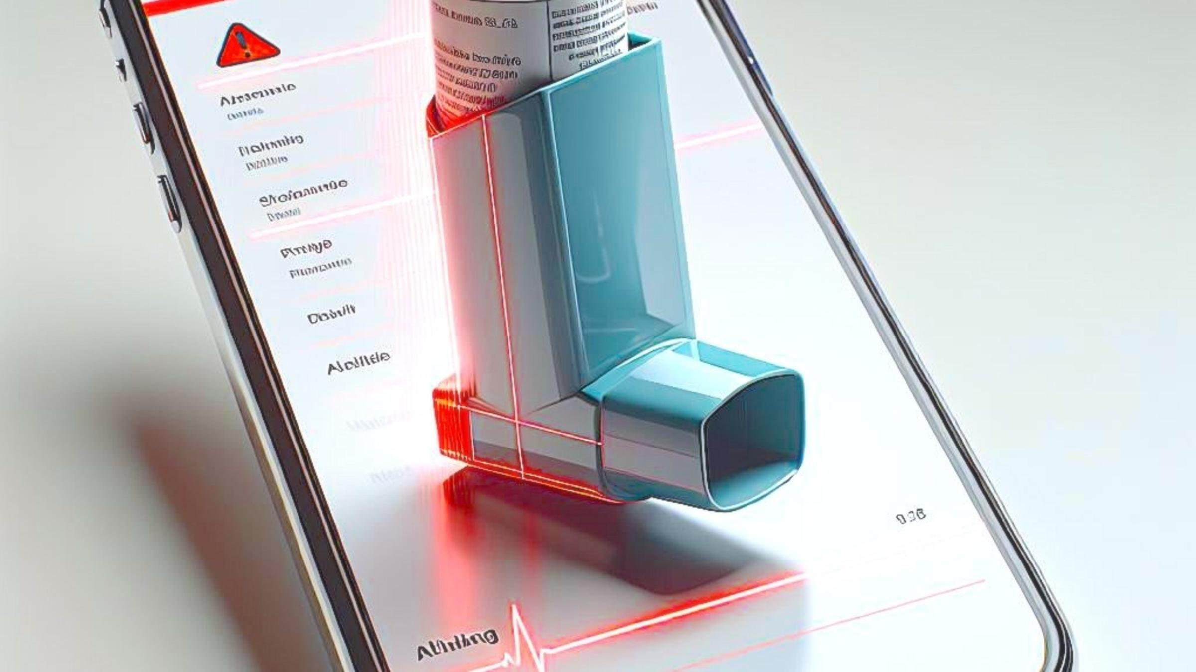an inhaler on a smartphone, signifying asthma-prediction application