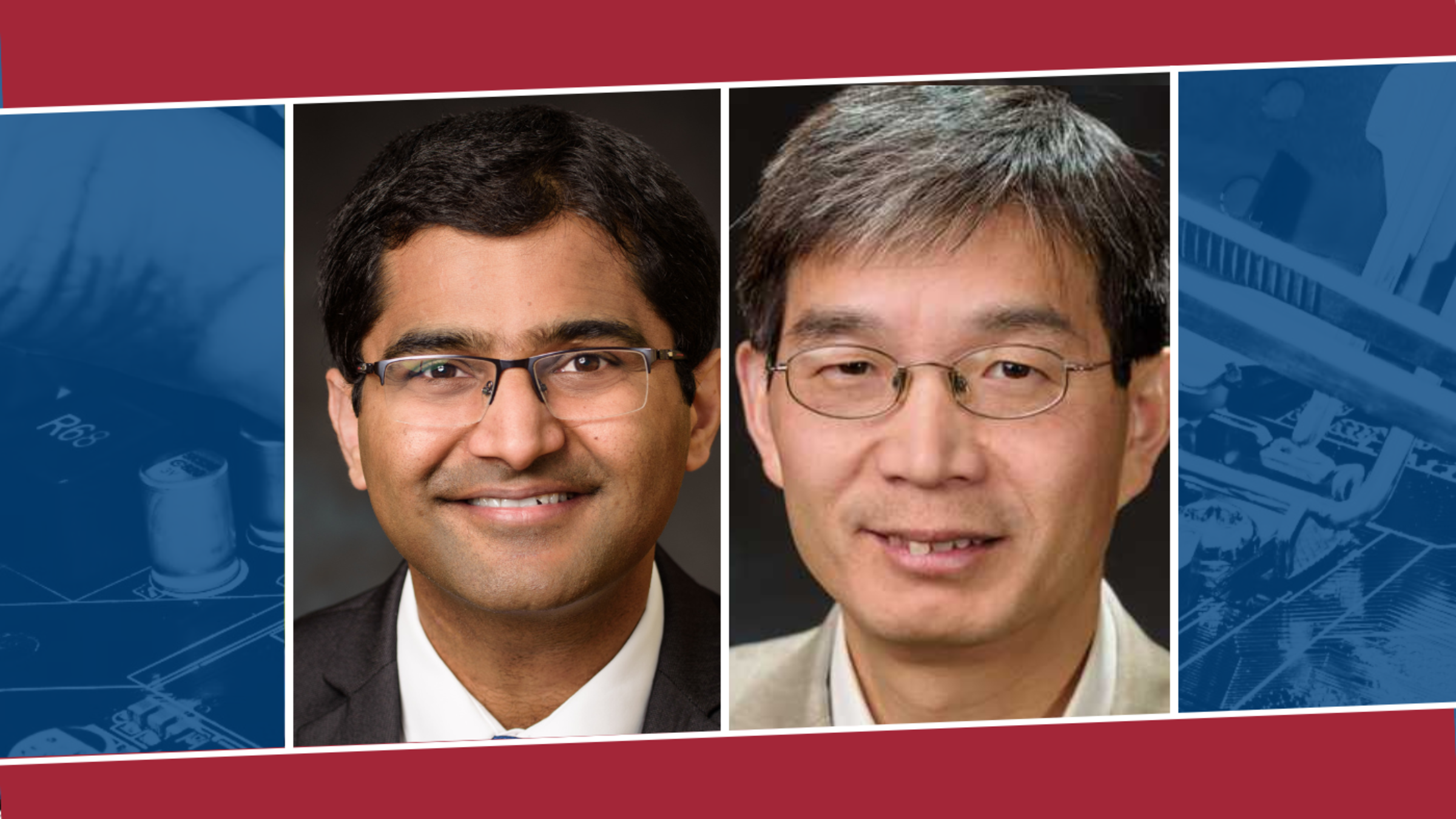 Side-by-side portraits of Sharma and Zhang