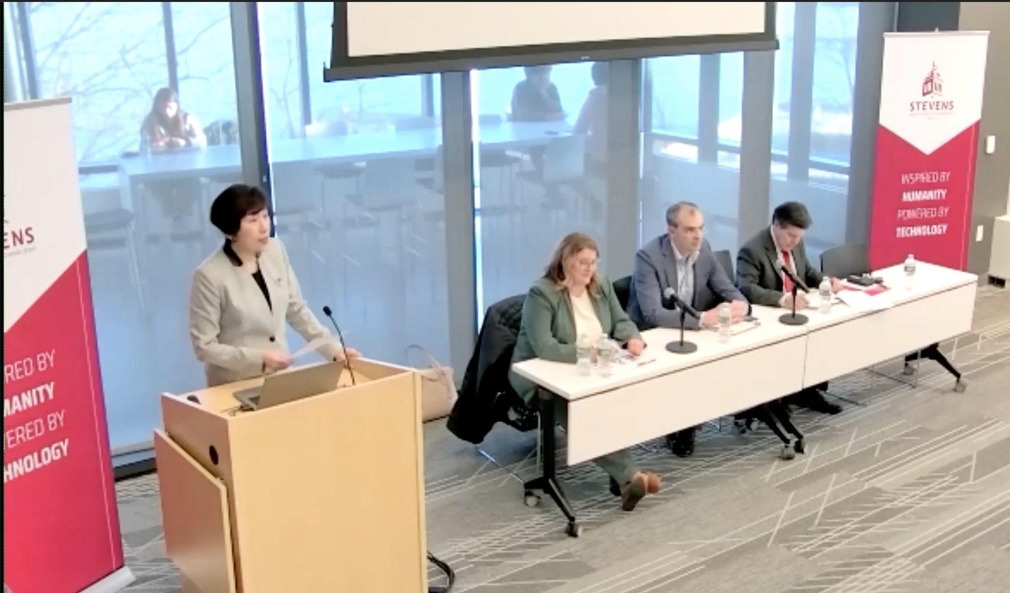 Dean Jean Zu gives introduction at Dean's Lecture Series