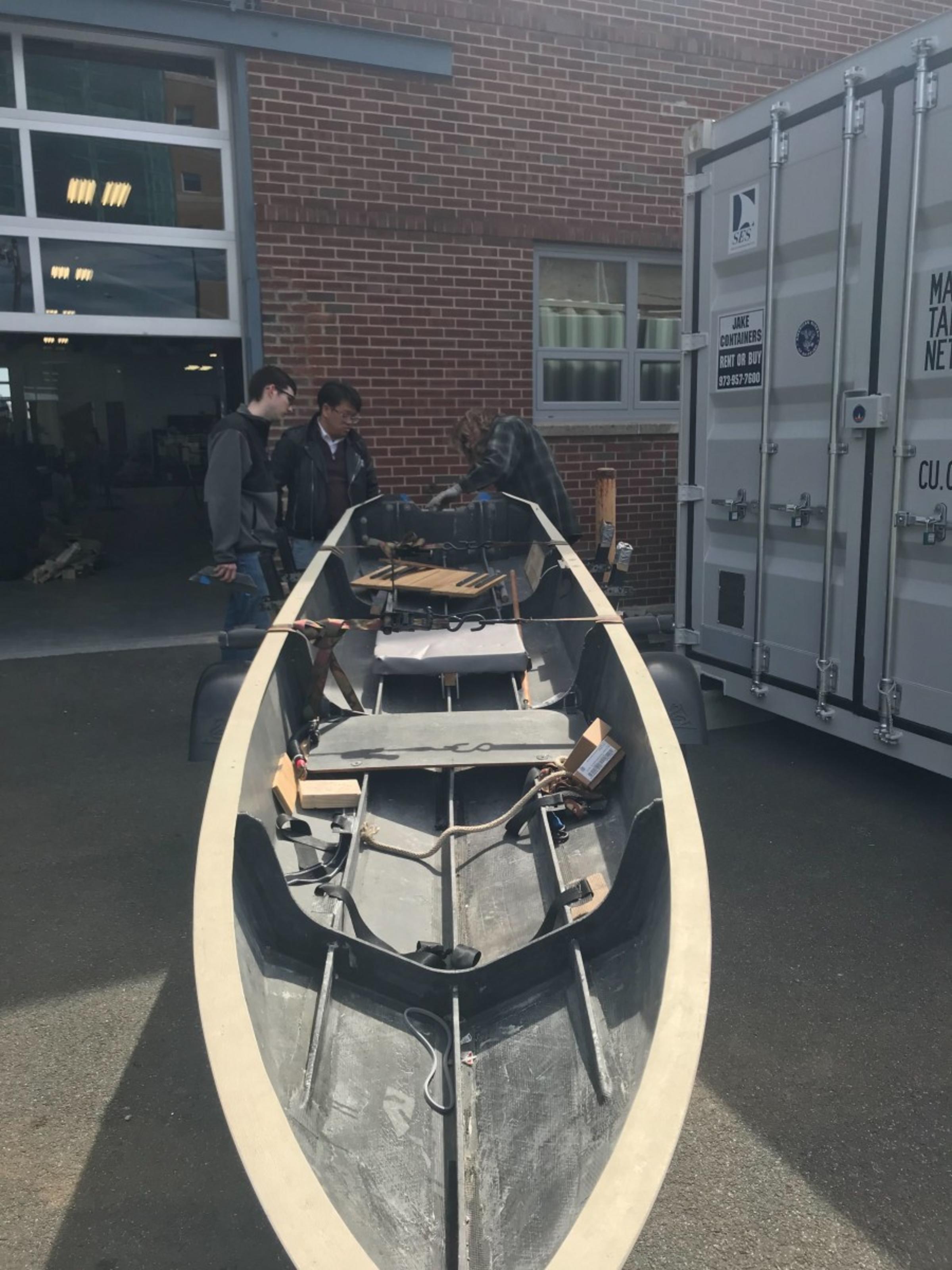 Solar Splash 2019 Boat outside the Griffith Building at Stevens