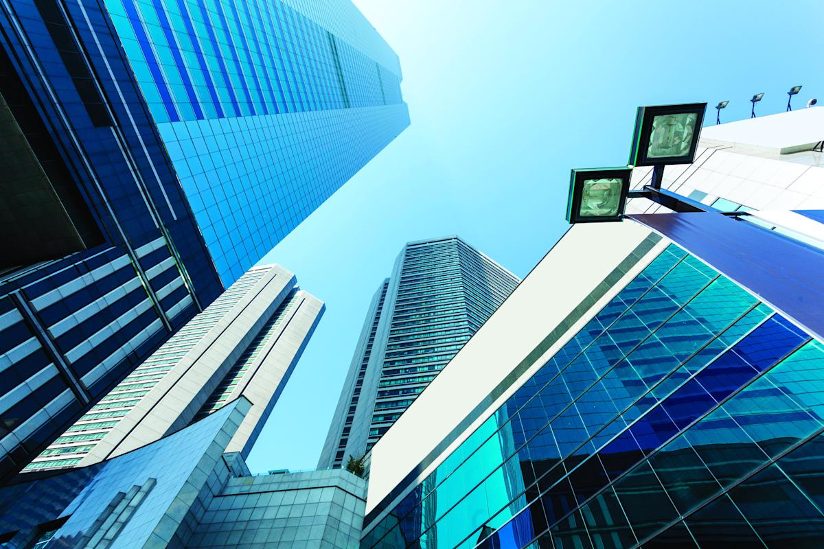 A view of skyscrapers in a cityscape
