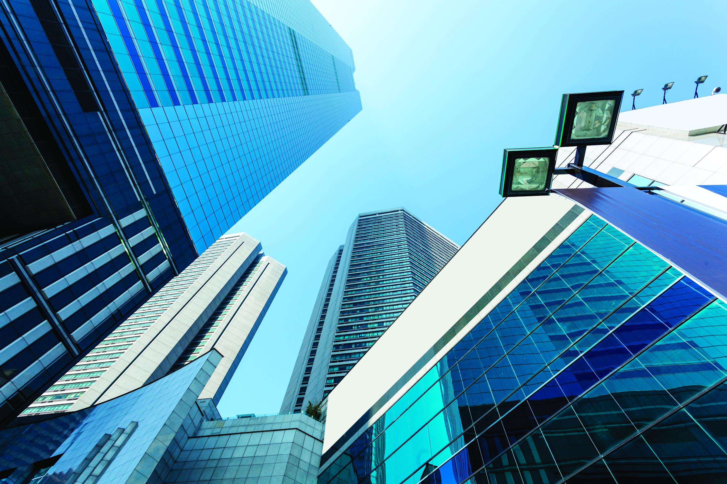 A view of skyscrapers in a cityscape