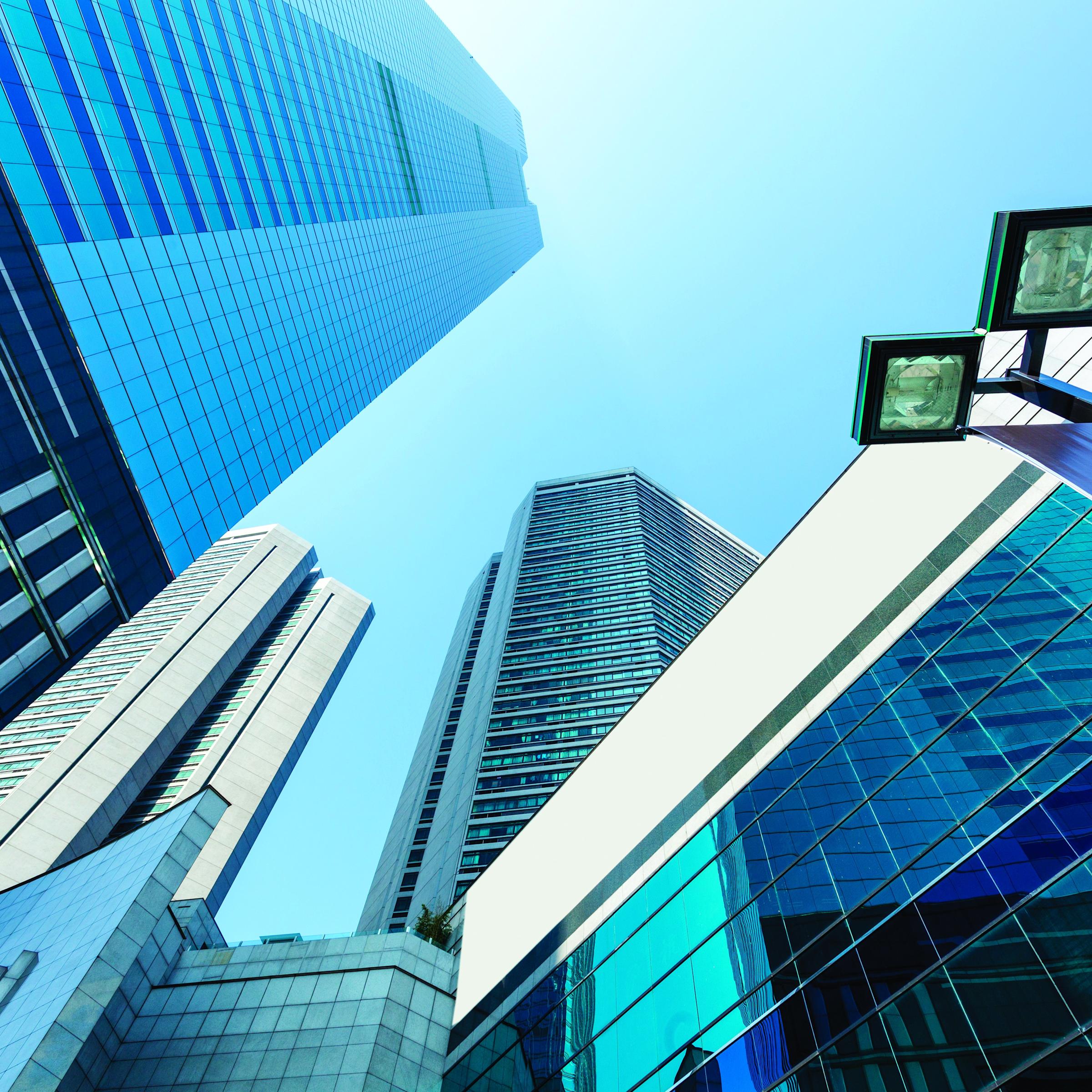 A view of skyscrapers in a cityscape