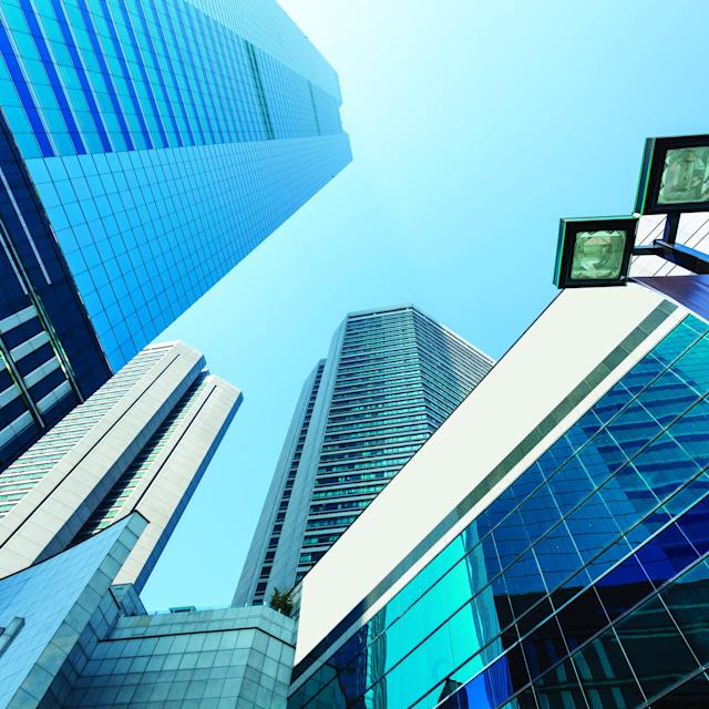 A view of skyscrapers in a cityscape