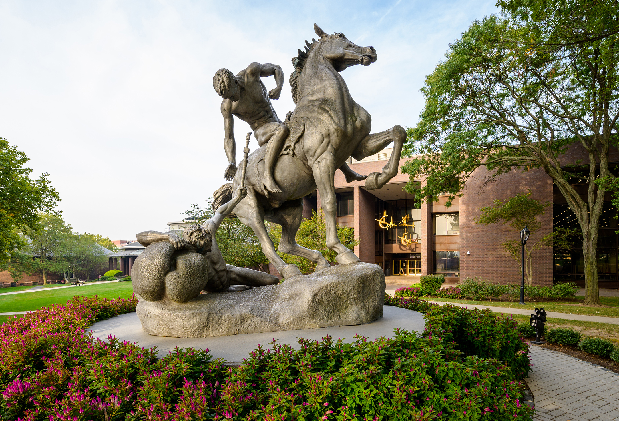 The Torch Bearers sculpture on Stevens campus.