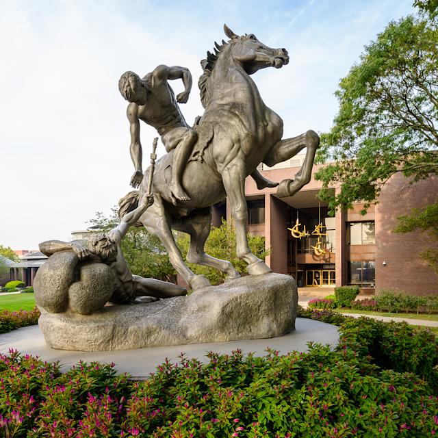 The Torch Bearers sculpture on Stevens campus.