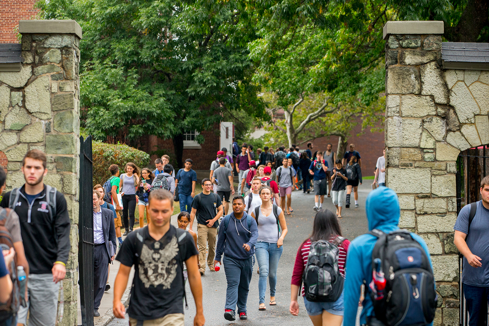 Students walking down Wittpenn Walk on Stevens Campus