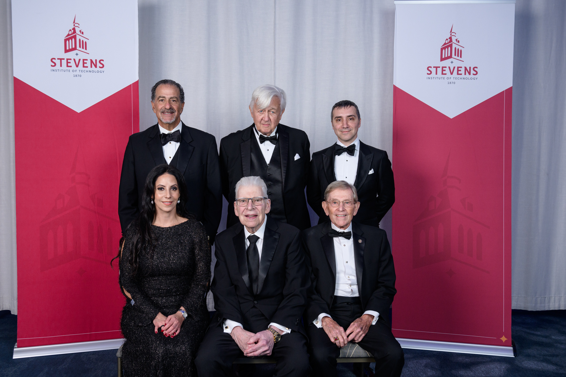 The 2024 Stevens Awards Gala honorees, seated from left: Dr. Sandra Cadavid, Thomas Corcoran and John Dalton, Lifetime Service Award. Back row, from left: Tony Massoud, Richard Blahut and Brian Nigito.