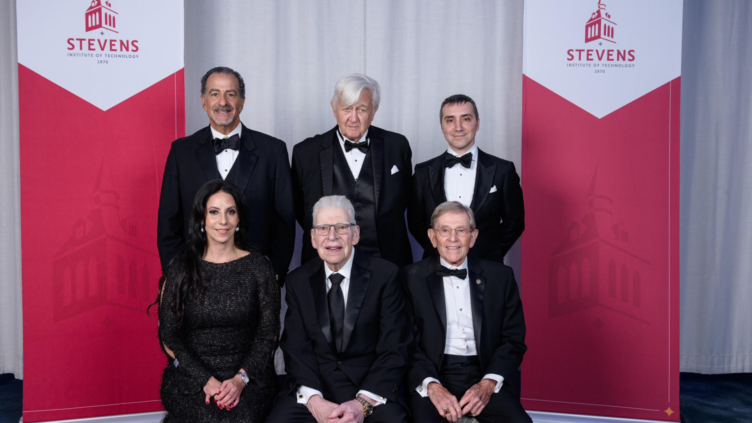 The 2024 Stevens Awards Gala honorees, seated from left: Dr. Sandra Cadavid, Thomas Corcoran and John Dalton, Lifetime Service Award. Back row, from left: Tony Massoud, Richard Blahut and Brian Nigito.