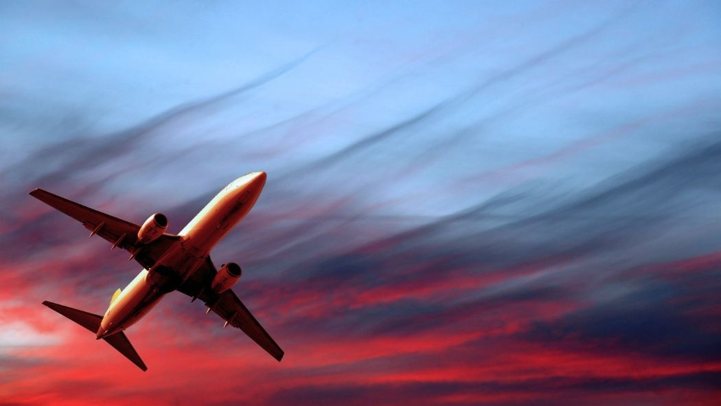 Airplane and sunset.