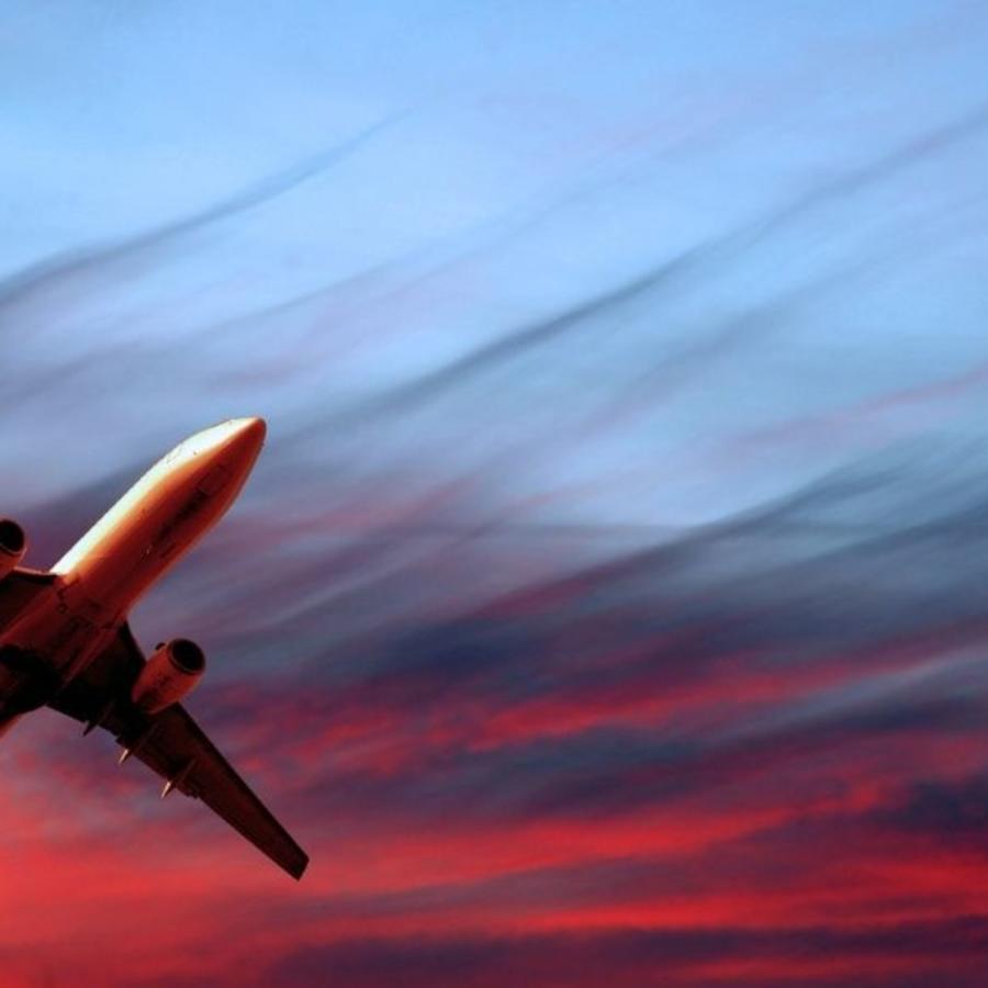 Airplane and sunset.