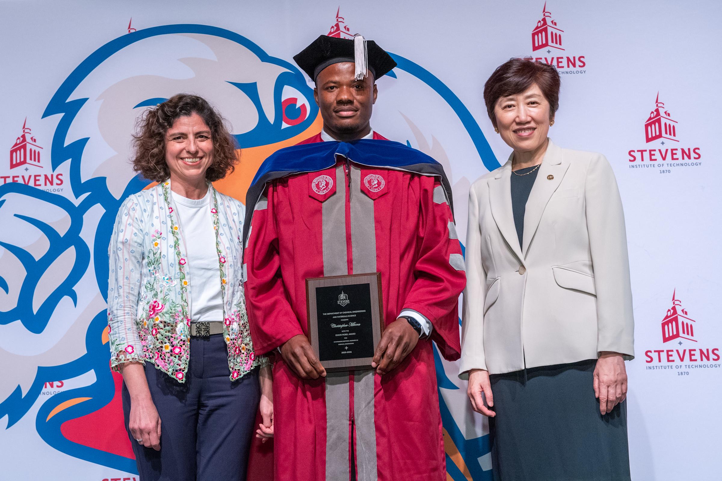From left to right: A photograph of Pinar Akcora, Christopher Mbonu and Dean Jean Zu.