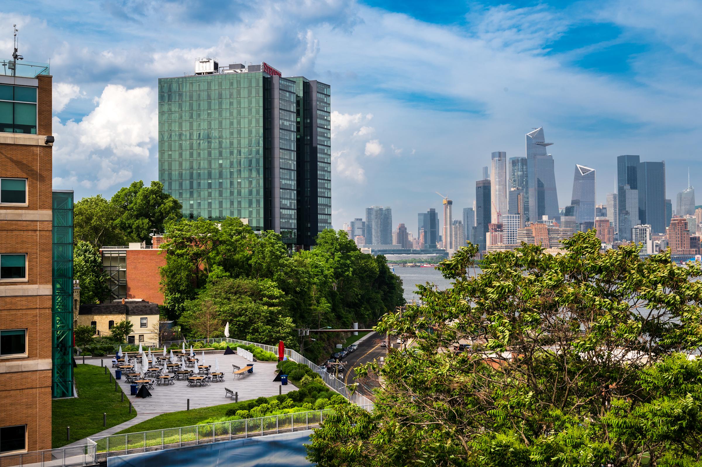 UCC and Babbio patio with NYC in background
