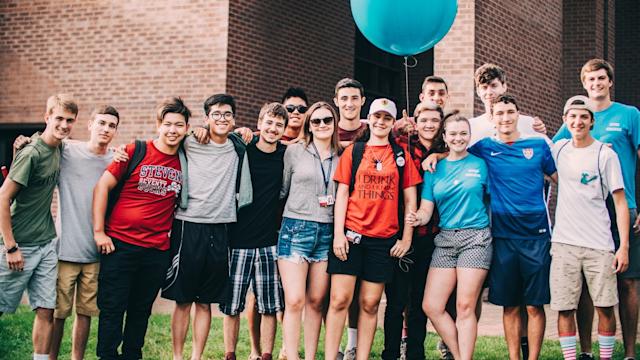 Large group of students outside at Orientation