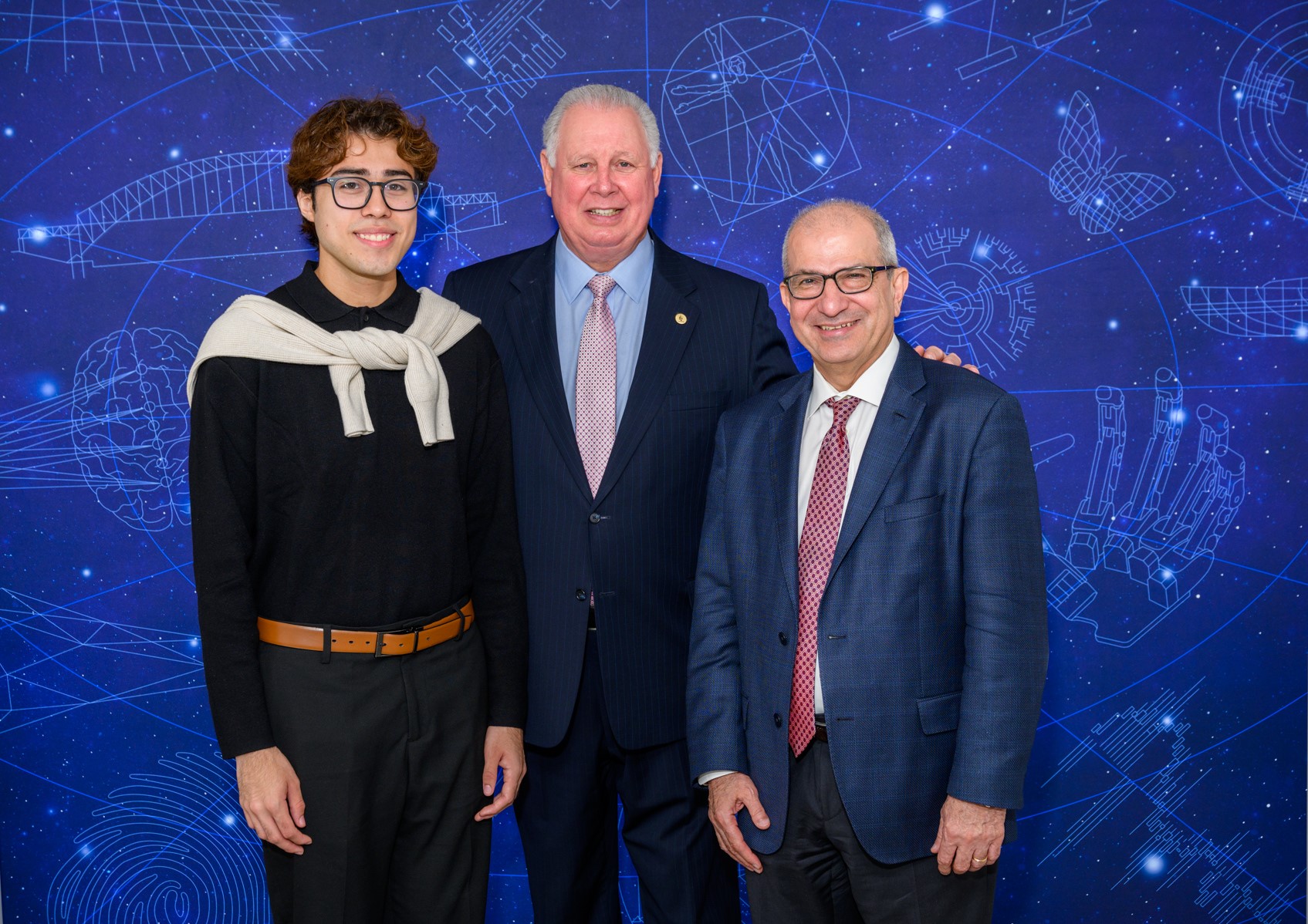 Posing for photo are The Albio B. Sires Scholarship recipient Jonathon Salmeron; Albio Sires, former Congressman and current West New York, New Jersey, mayor; and Stevens President Nariman Farvardin.