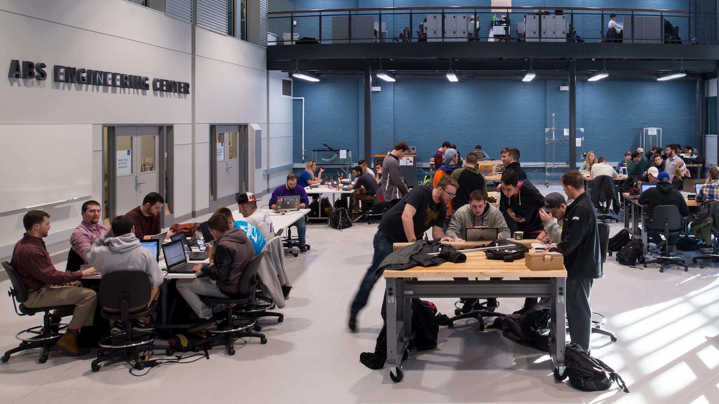Students working on projects in the ABS Engineering Center.