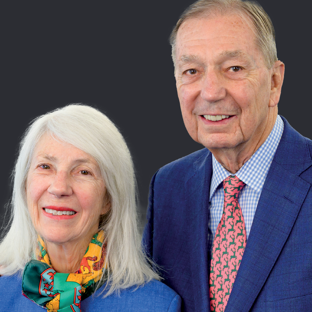 Left to right, a portrait of Aimee and Stevens alumnus Michael Kakos.