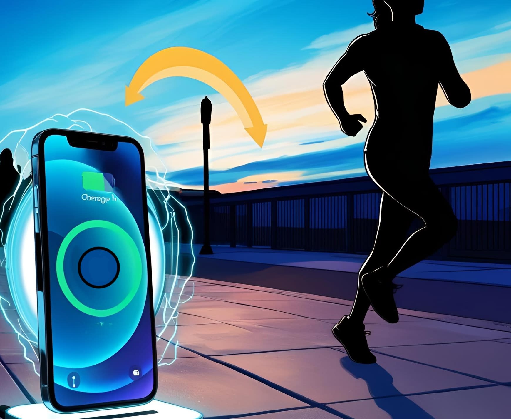 an iphone being charged as someone walks