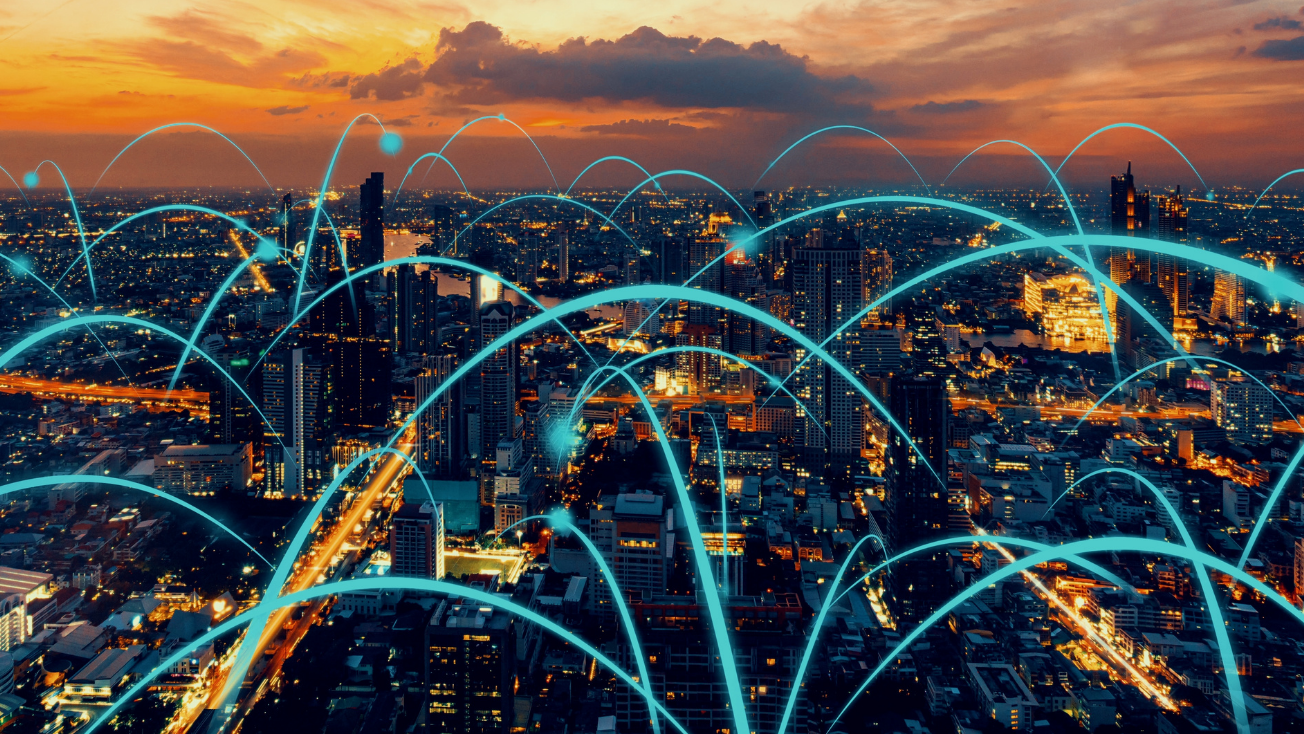 graphic depiction of a smart cityscape.