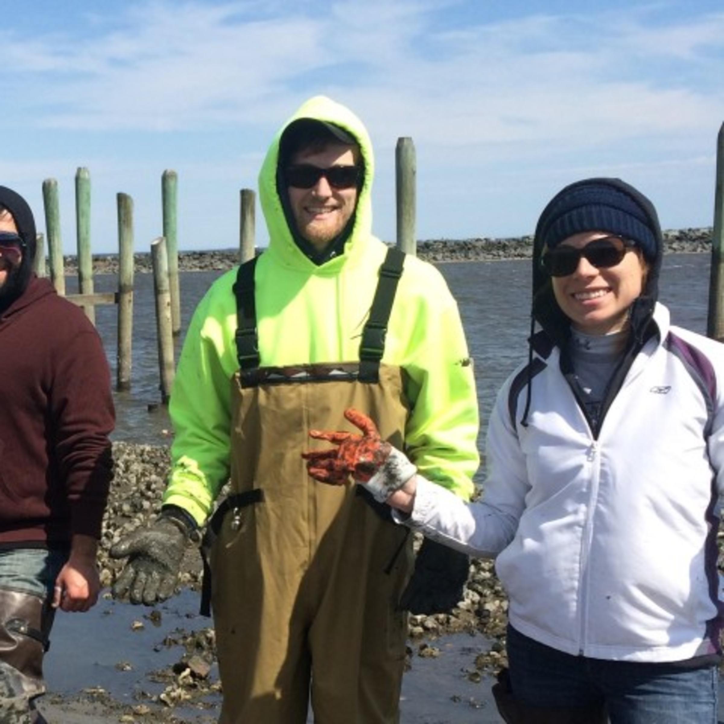 Jon Miller and students cleaning up coastal water
