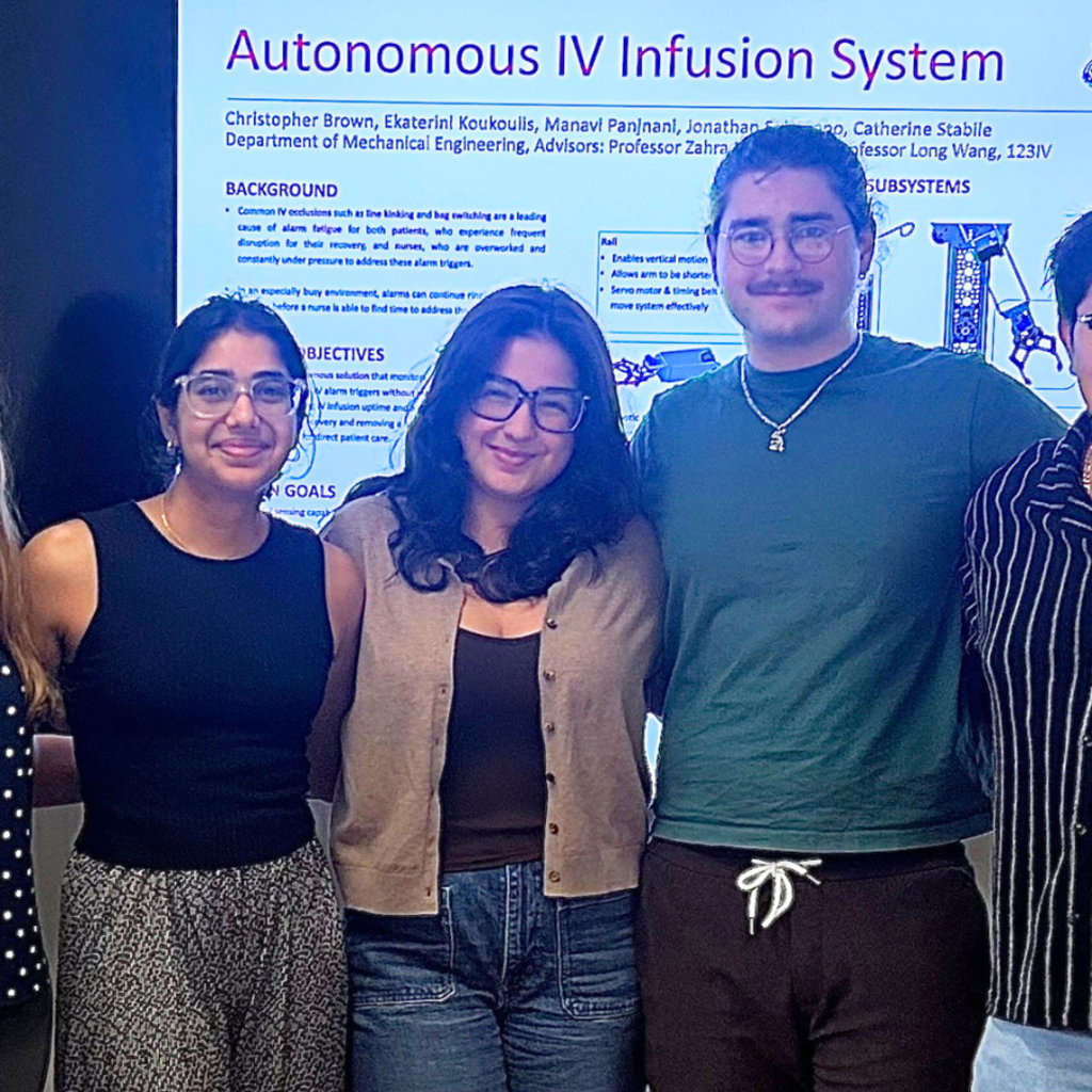 The Innovation Expo Autonomous IV System team includes (from left) Catherine Stabile, Manavi Panjnani, Ekaterini Koukoulis, Christopher Brown and Jonathan Solorzano.
