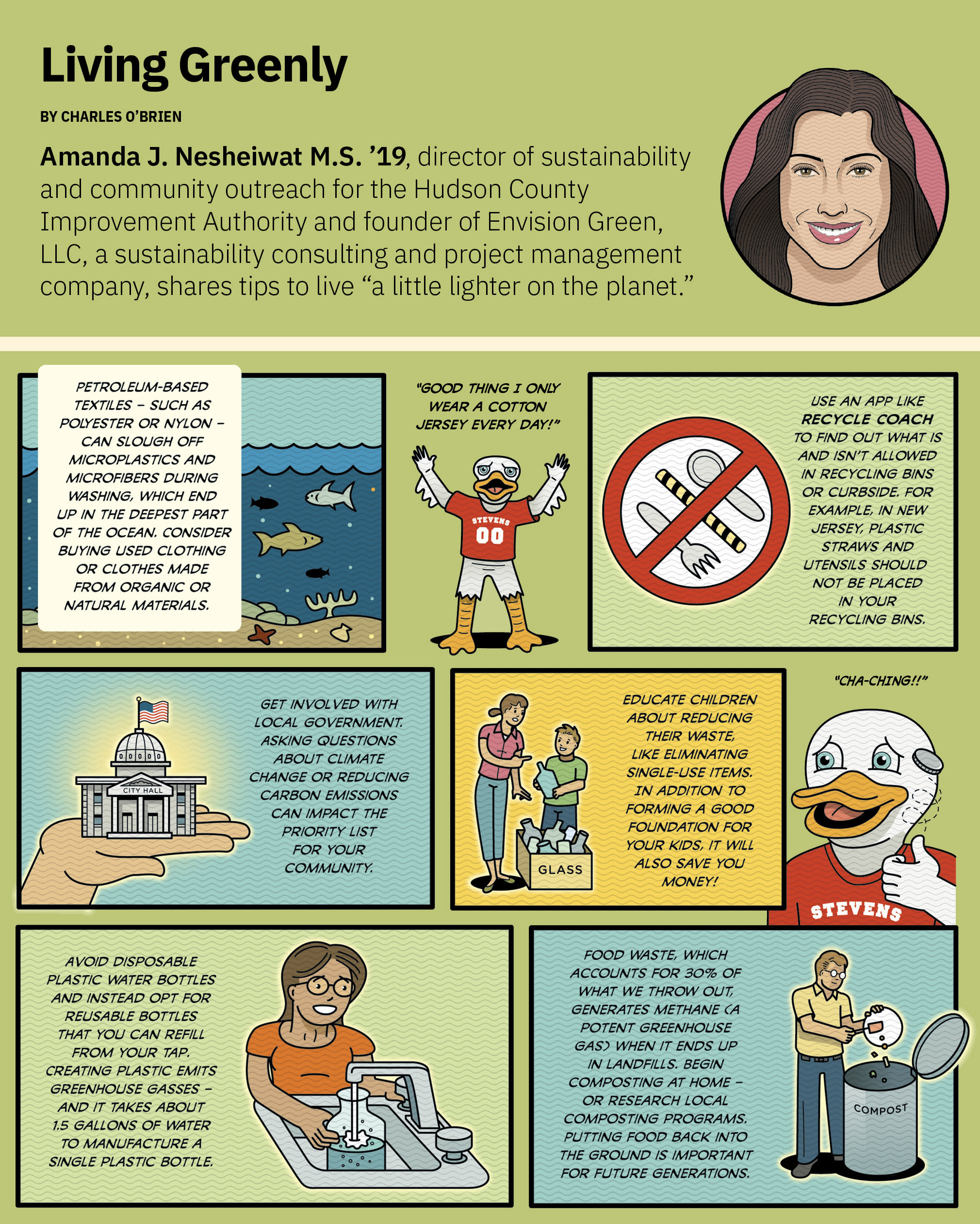 Cartoon Illustration showing different ways to live green