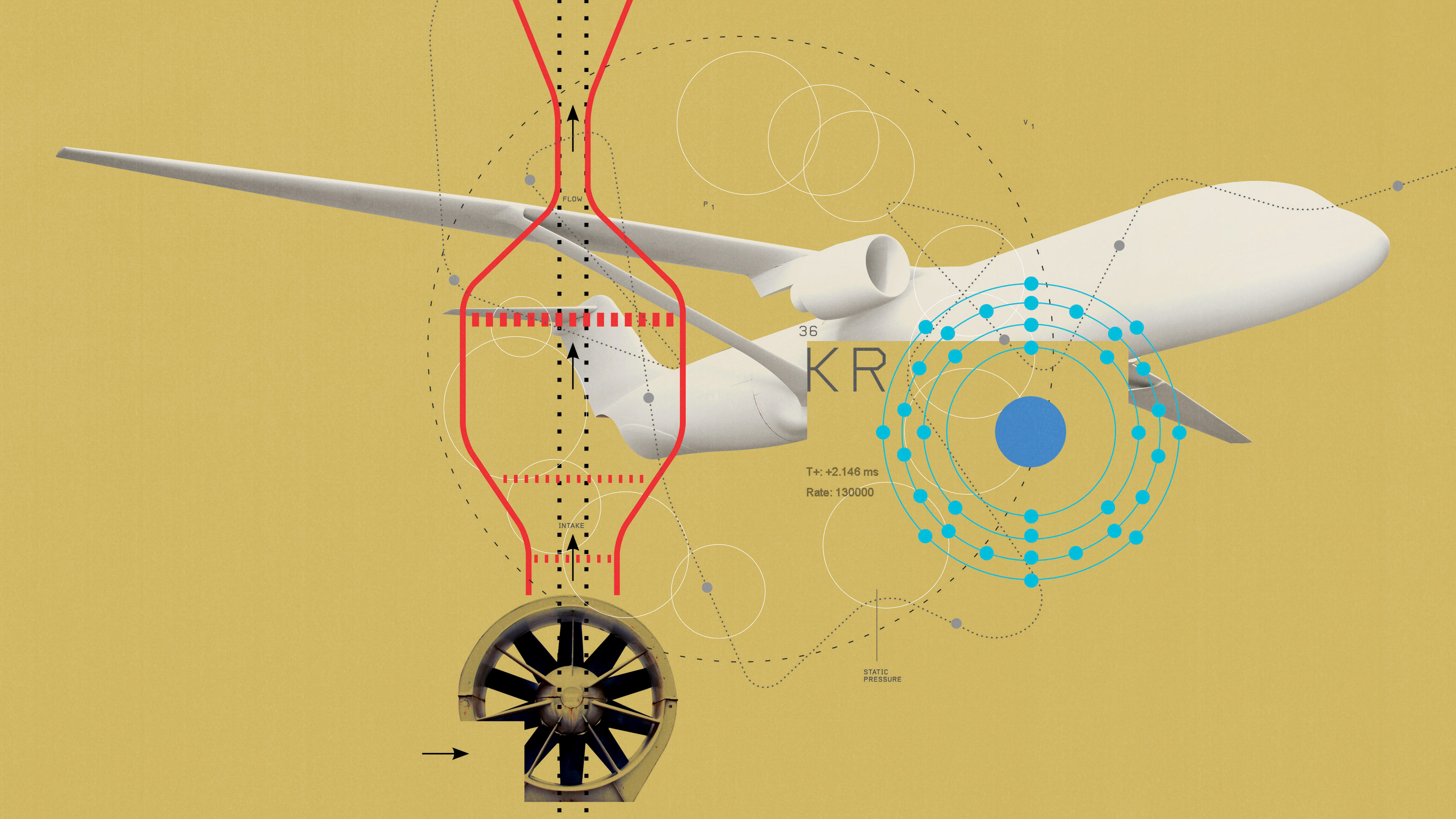 Collage image of a hypersonic jet with technical schema.