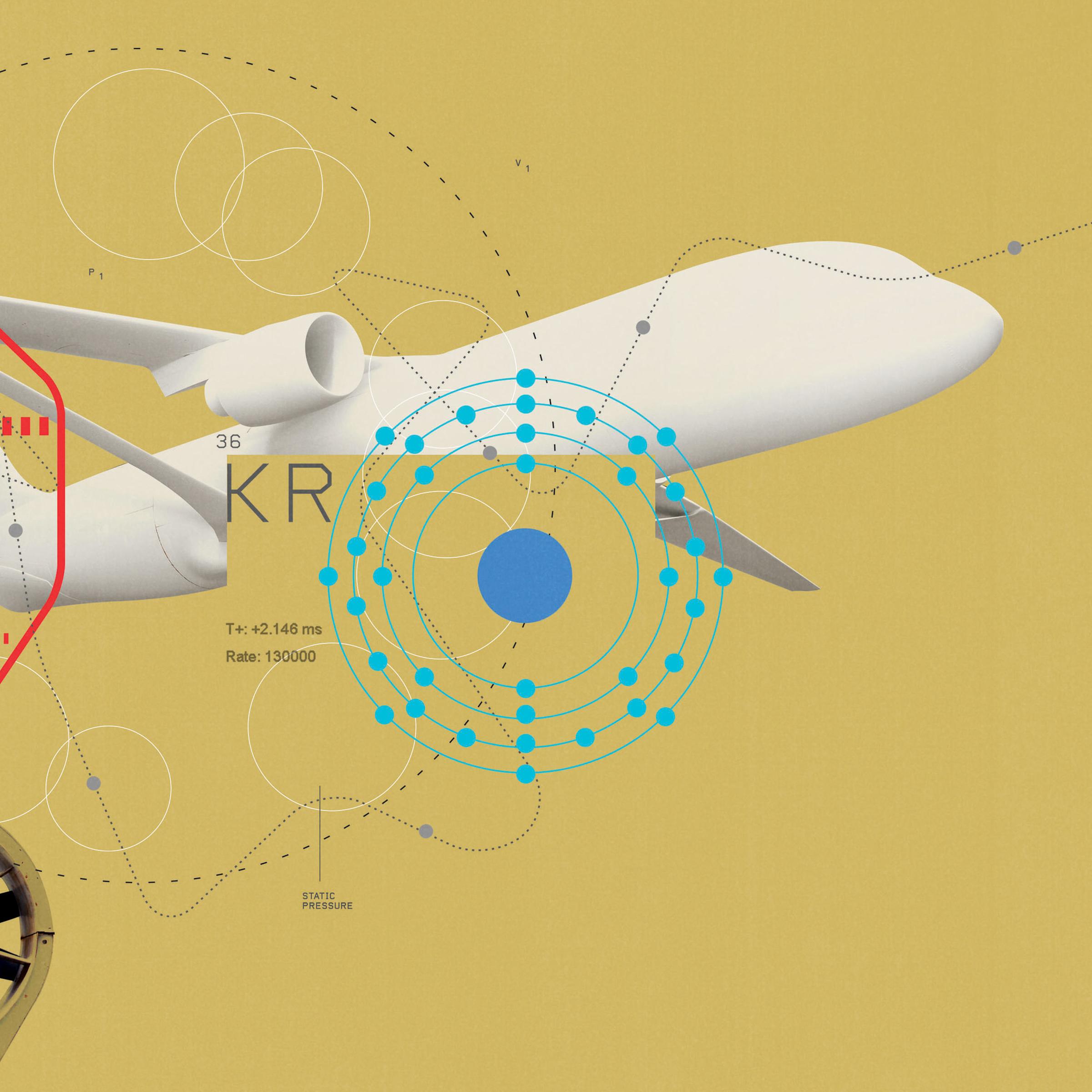 Collage image of a hypersonic jet with technical schema.
