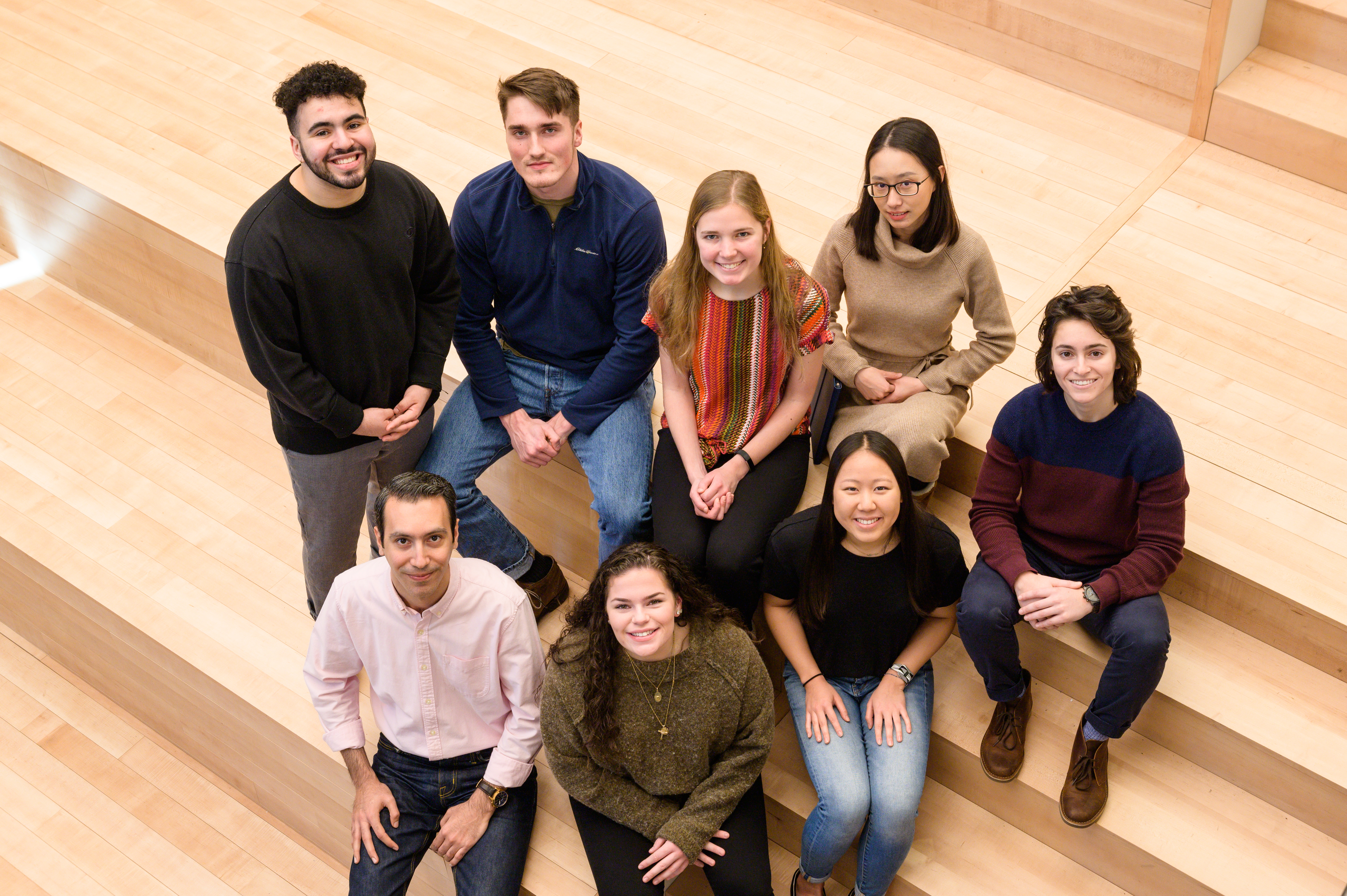 Group of students photographed from above.
