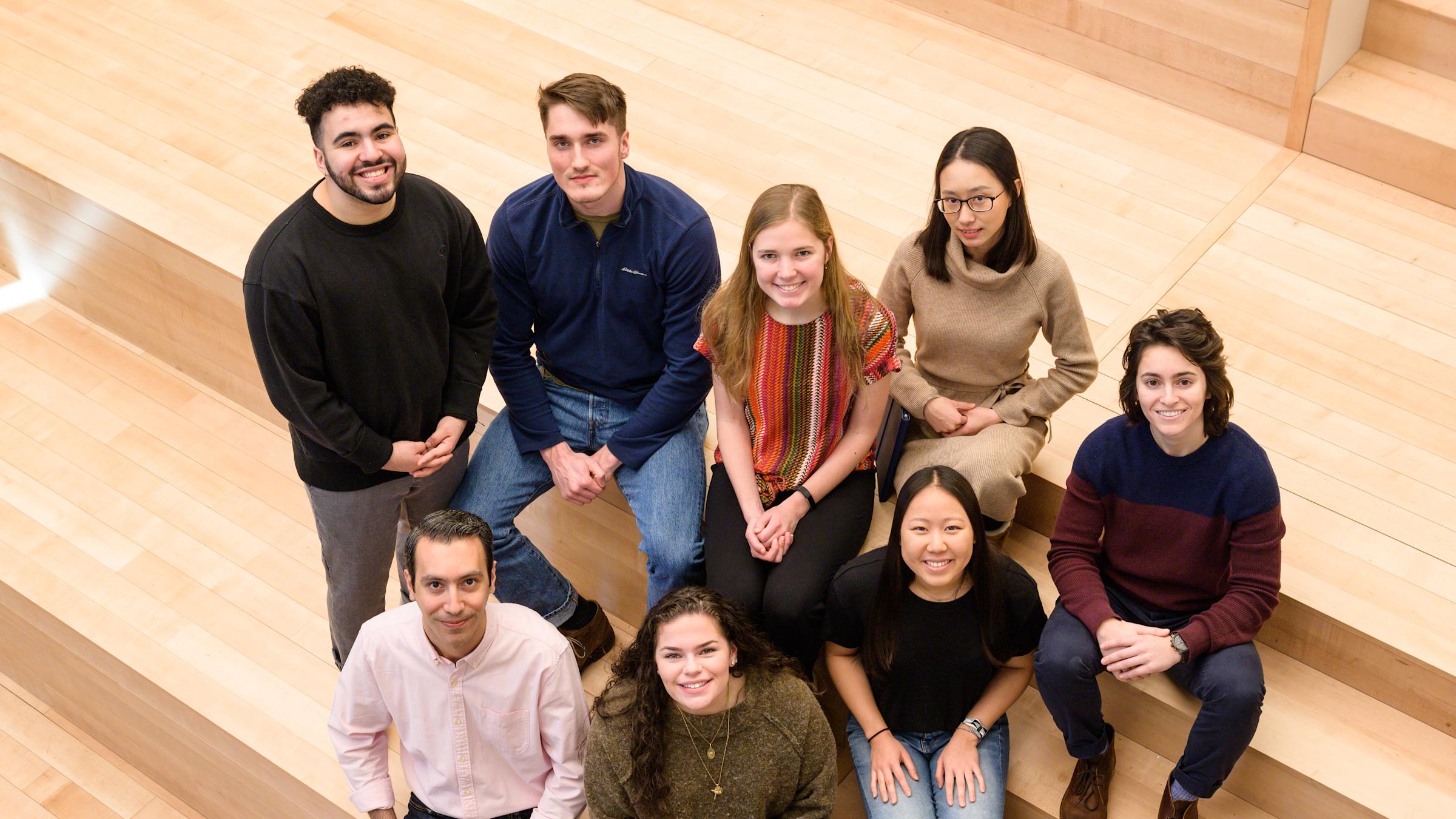 Group of students photographed from above.